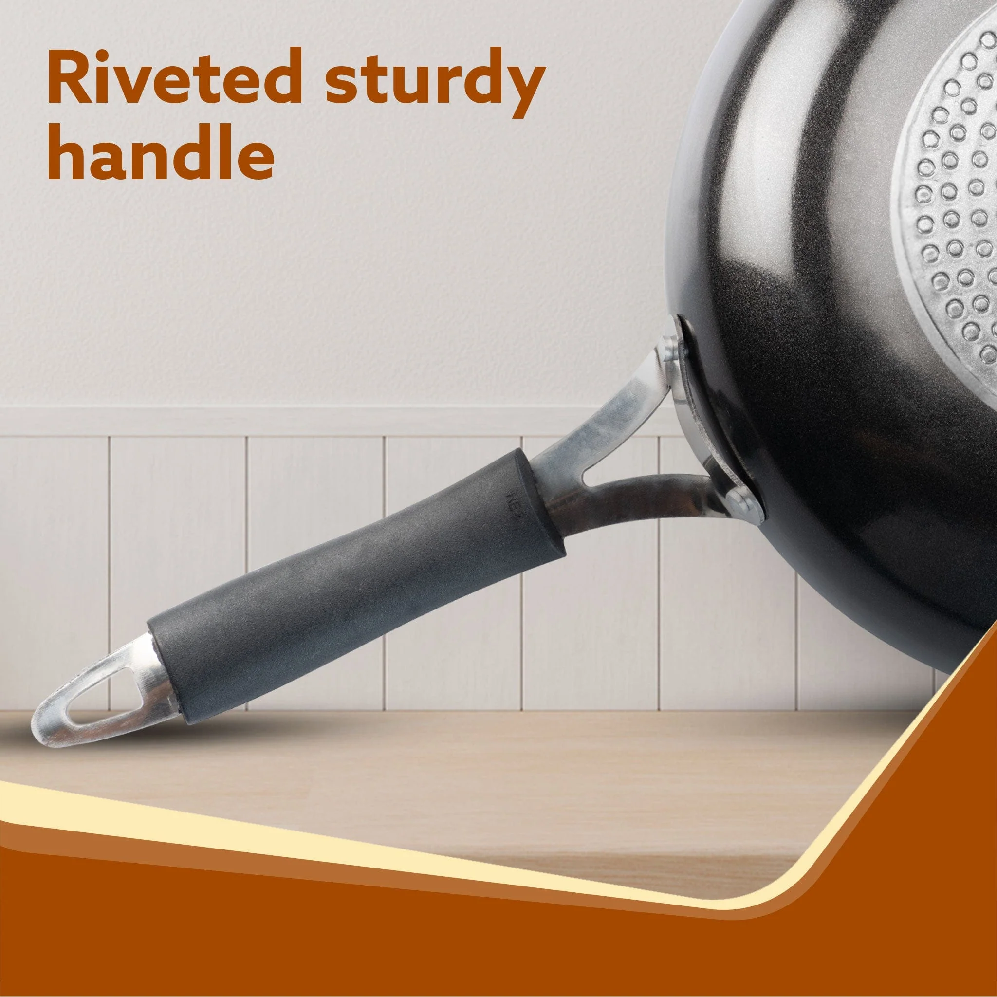 Elegant Non Stick Frying Pan, 2.25L Capacity, 24 cm Diameter, Induction and Gas Oven Friendly, Riveted Cool Touch Handle, Granite Finish, PFOA Free, 4mm Thick, Cooking, Frying, cookware, Black - Image 4