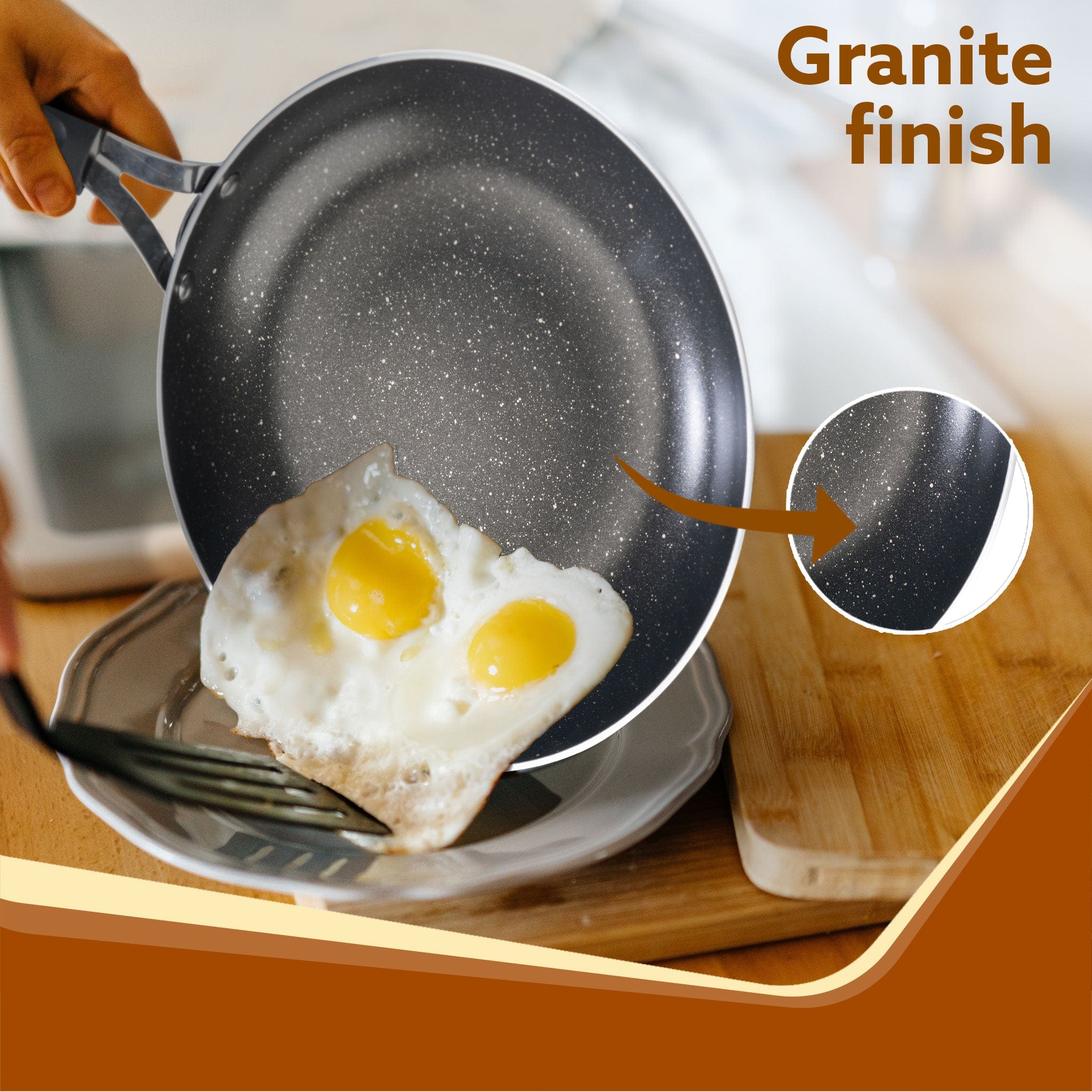 Elegant Non Stick Frying Pan, 2.25L Capacity, 24 cm Diameter, Induction and Gas Oven Friendly, Riveted Cool Touch Handle, Granite Finish, PFOA Free, 4mm Thick, Cooking, Frying, cookware, Black - Image 5