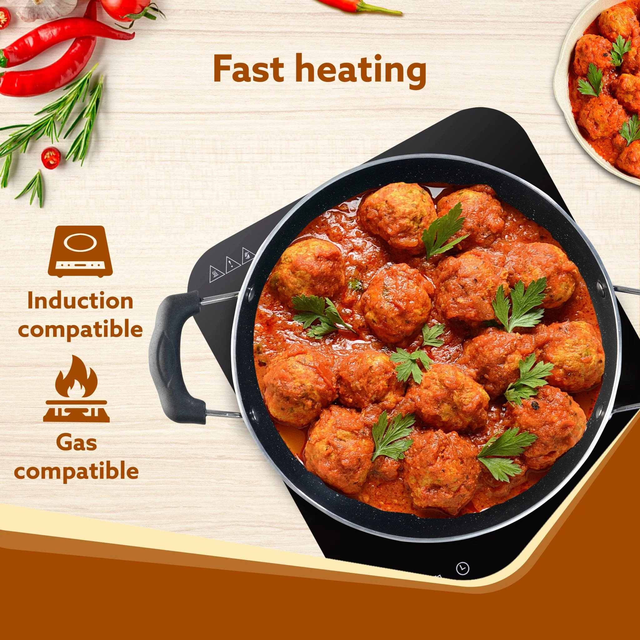 Elegant Non Stick Kadai with Glass Lid, 2.5L Capacity, 24 cm Diameter, Induction & Gas Oven Friendly, 3mm Thick, Riveted Cool Touch Handle, Granite Finish,  PFOA Free, Cooking, Frying, Serving, cookware, Black - Image 5