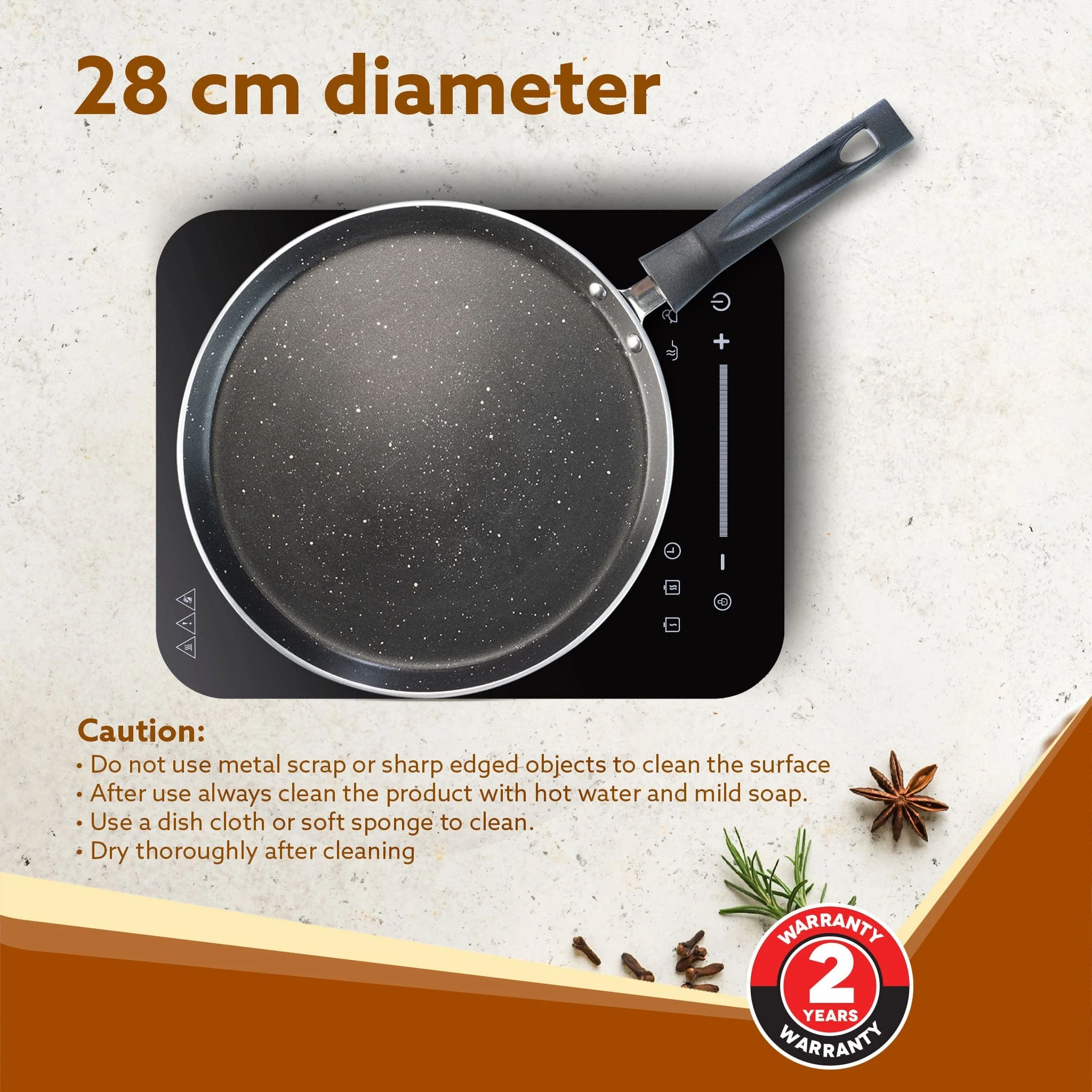 Elegant Non Stick Tawa, 28 cm Diameter, Induction and Gas Oven Friendly, Riveted Cool Touch Handle, Granite Finish, PFOA Free, 4 mm Thick, Dosa, Idli, Roti, Cooking, cookware, Black - Image 2