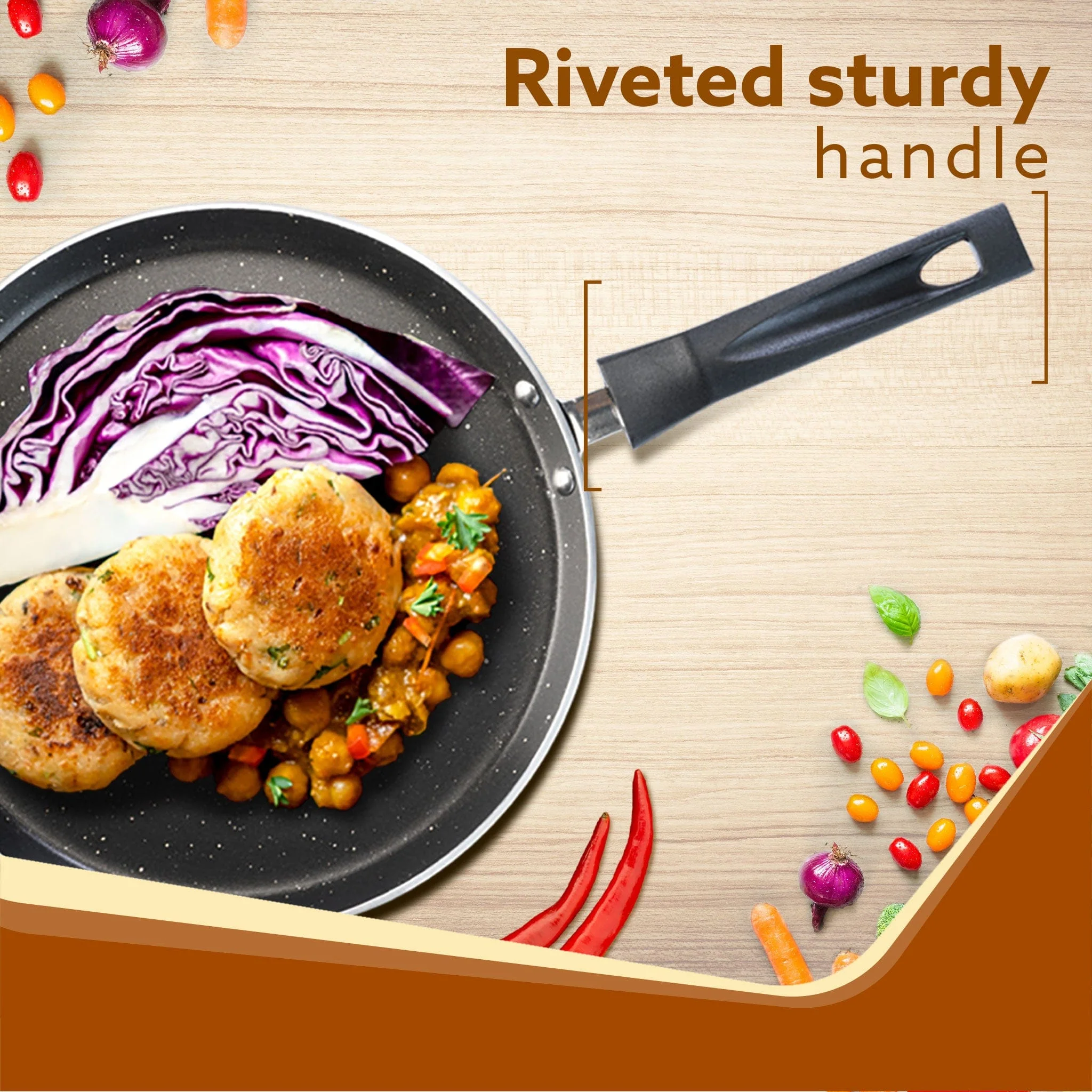 Elegant Non Stick Tawa, 28 cm Diameter, Induction and Gas Oven Friendly, Riveted Cool Touch Handle, Granite Finish, PFOA Free, 4 mm Thick, Dosa, Idli, Roti, Cooking, cookware, Black - Image 4