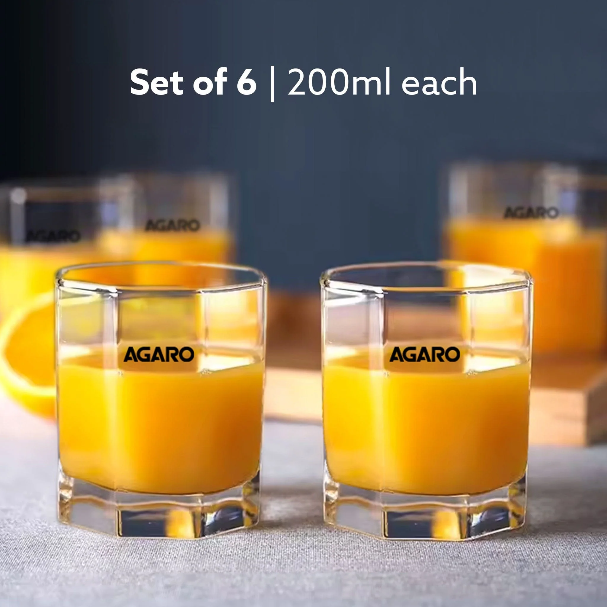 Elegant Octagonal Glass 200ml set of 6, Juice and Water Drinking Glass Transparent - Image 2