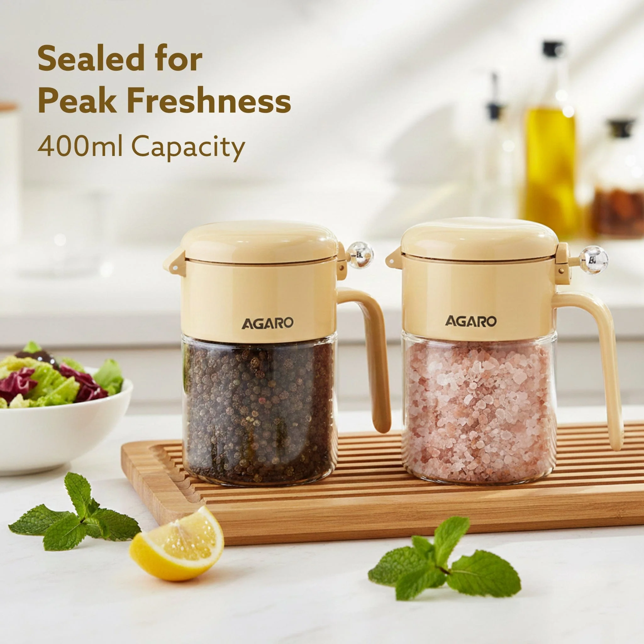 Elegant Spice Jar 400ml, Airtight Glass Masala Brown Container with Secure Lid & Spoon, Versatile Seasoning & Storage Bottle for Kitchen, Leak Proof, For Spices, Herbs, Sugar & More - Image 2