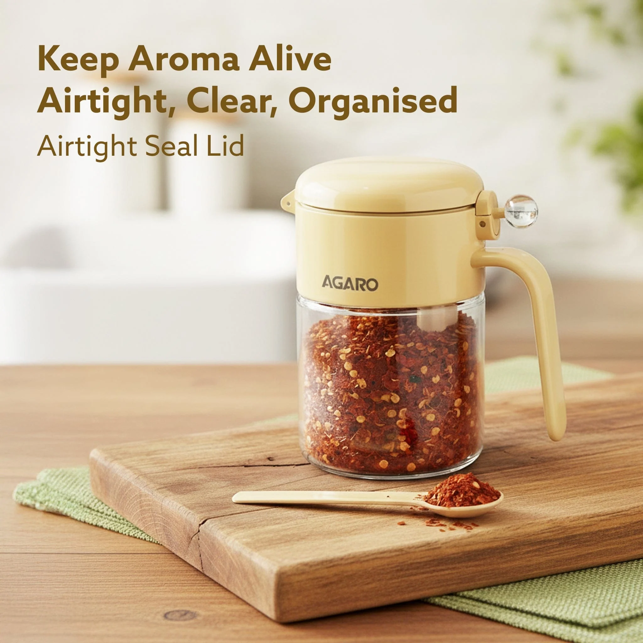Elegant Spice Jar 400ml, Airtight Glass Masala Brown Container with Secure Lid & Spoon, Versatile Seasoning & Storage Bottle for Kitchen, Leak Proof, For Spices, Herbs, Sugar & More - Image 3