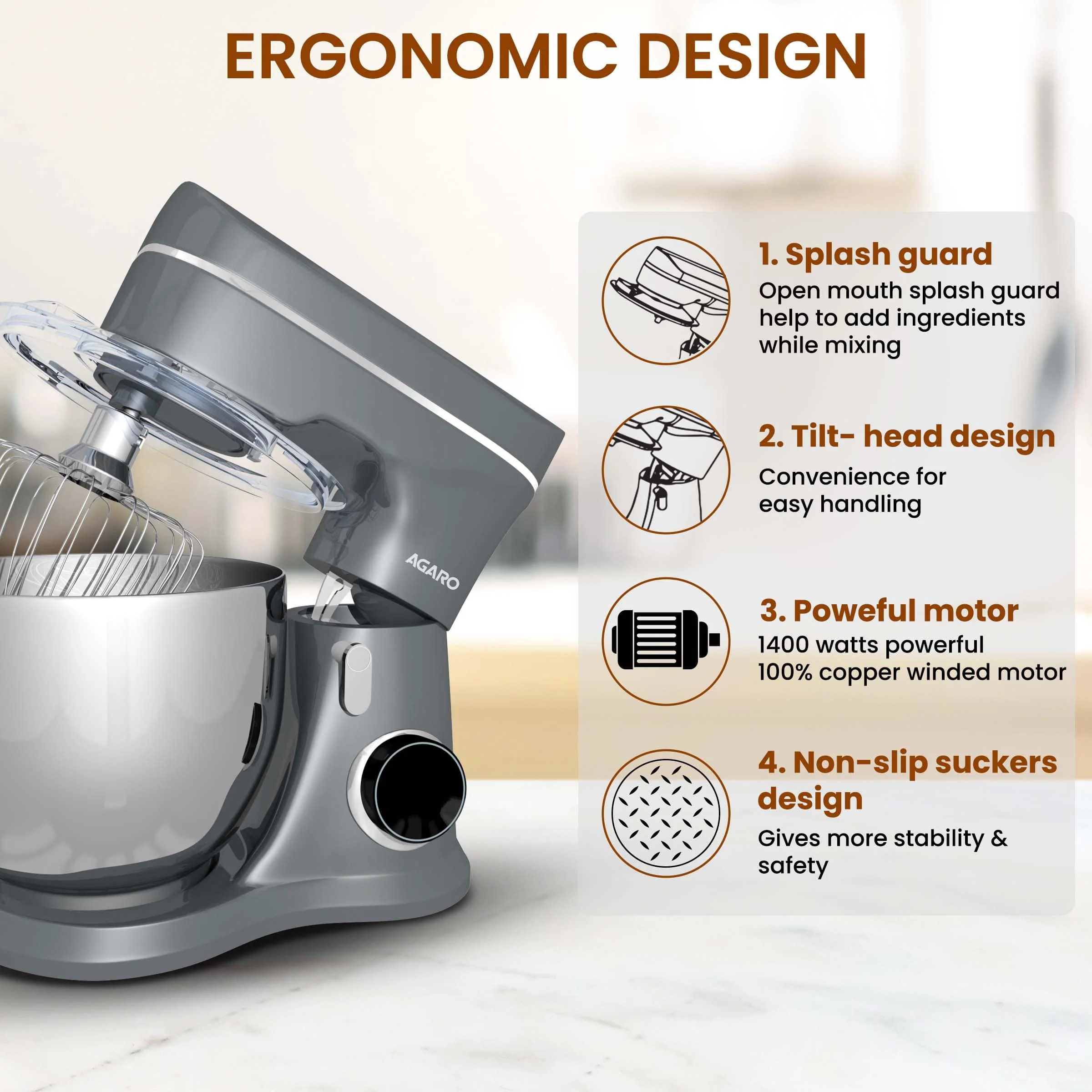 Elegant Stand Mixer,1400W - Black | Buy Stand Mixer Online at Best Price in India - Image 4