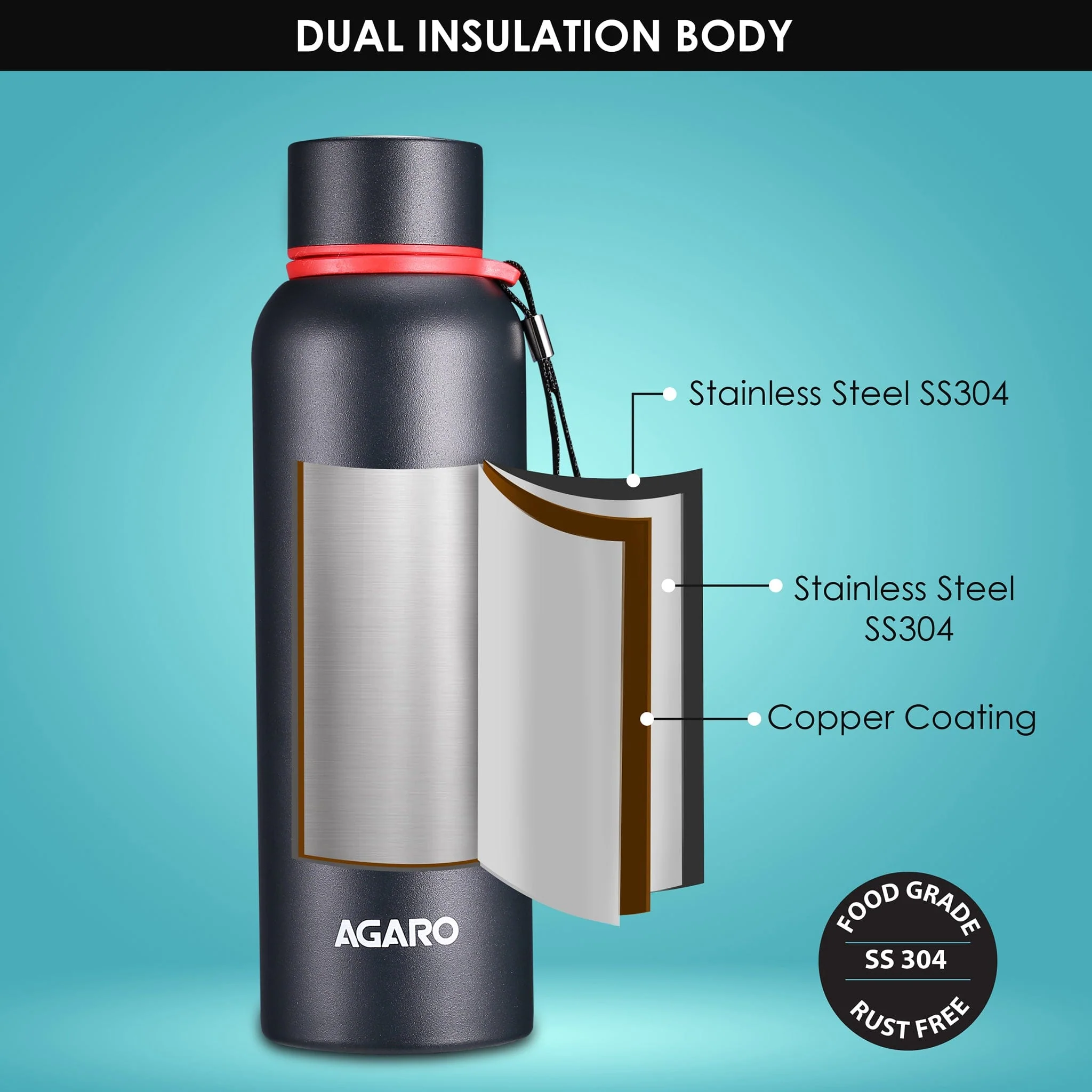 Elegant Vacuum Flask 700ml Gun Black - Image 4