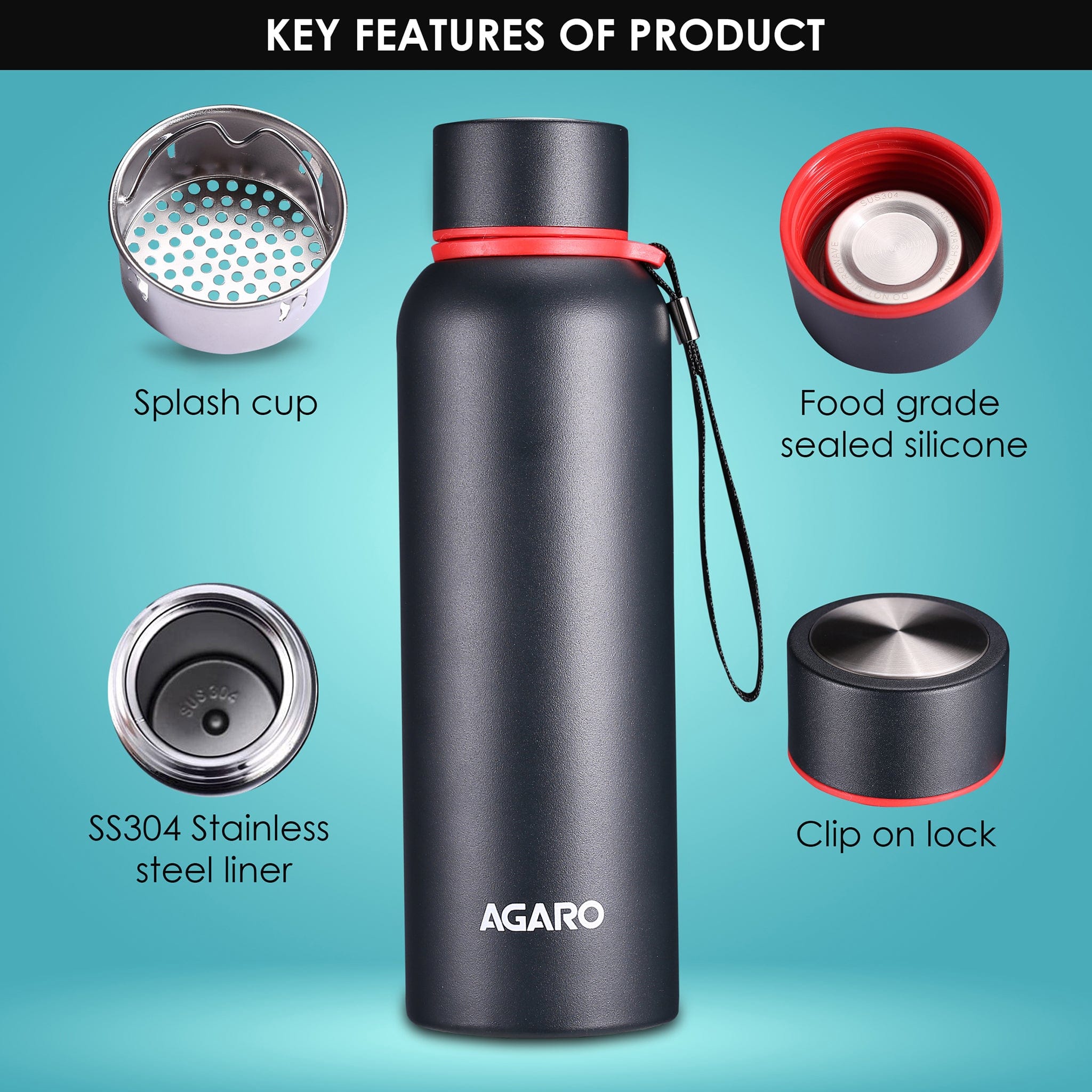 Elegant Vacuum Flask 700ml Gun Black - Image 5