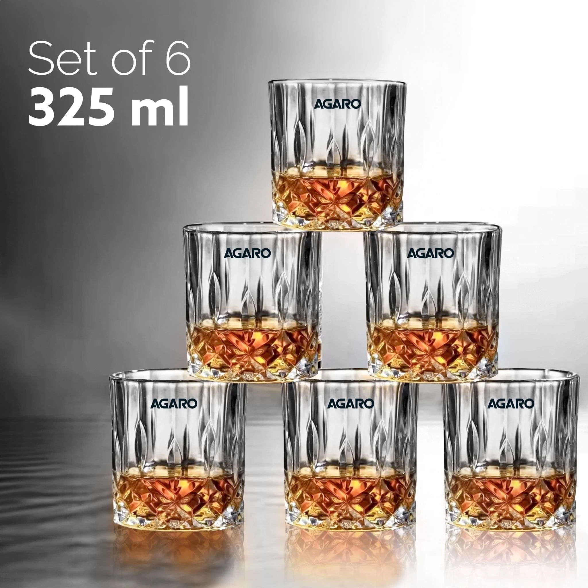 Elegant Whiskey Glass, Set of 6, 325ML, Diamond Cut Design, Crystal Clear, Perfect for Scotch, Whisky, Bourbon, Liquor, Wine, Cocktail Drinks - Image 4