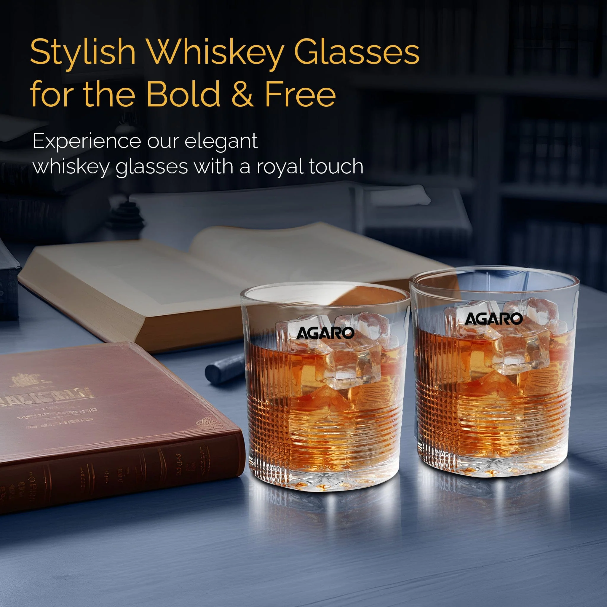 Elegant Whiskey Glass, Set of 6, 325ML, Ribbed Design, Crystal Clear,  Perfect for Scotch, Whisky, Bourbon, Liquor, Wine, Cocktail Drinks , Stylish Design - Image 2