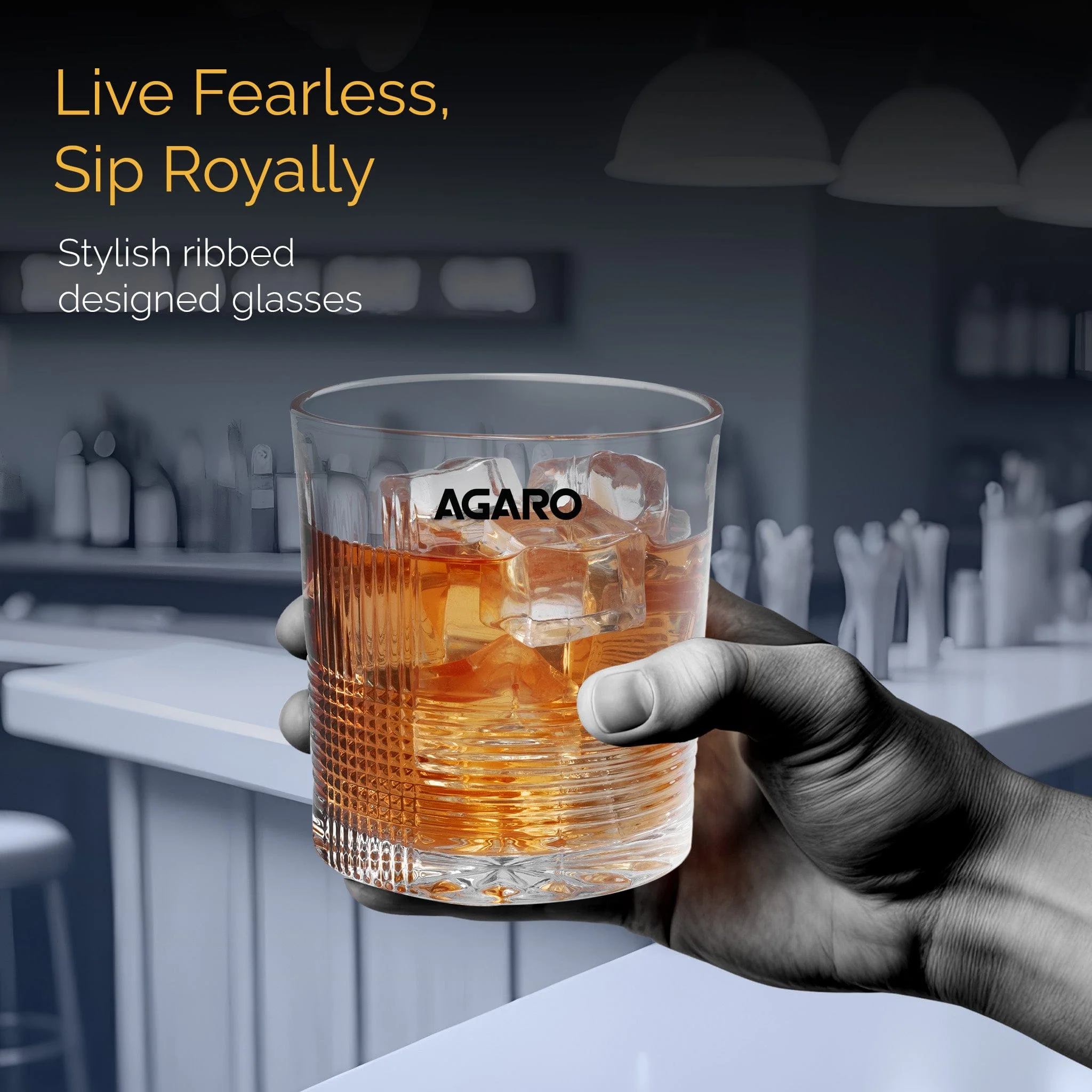 Elegant Whiskey Glass, Set of 6, 325ML, Ribbed Design, Crystal Clear,  Perfect for Scotch, Whisky, Bourbon, Liquor, Wine, Cocktail Drinks , Stylish Design - Image 3