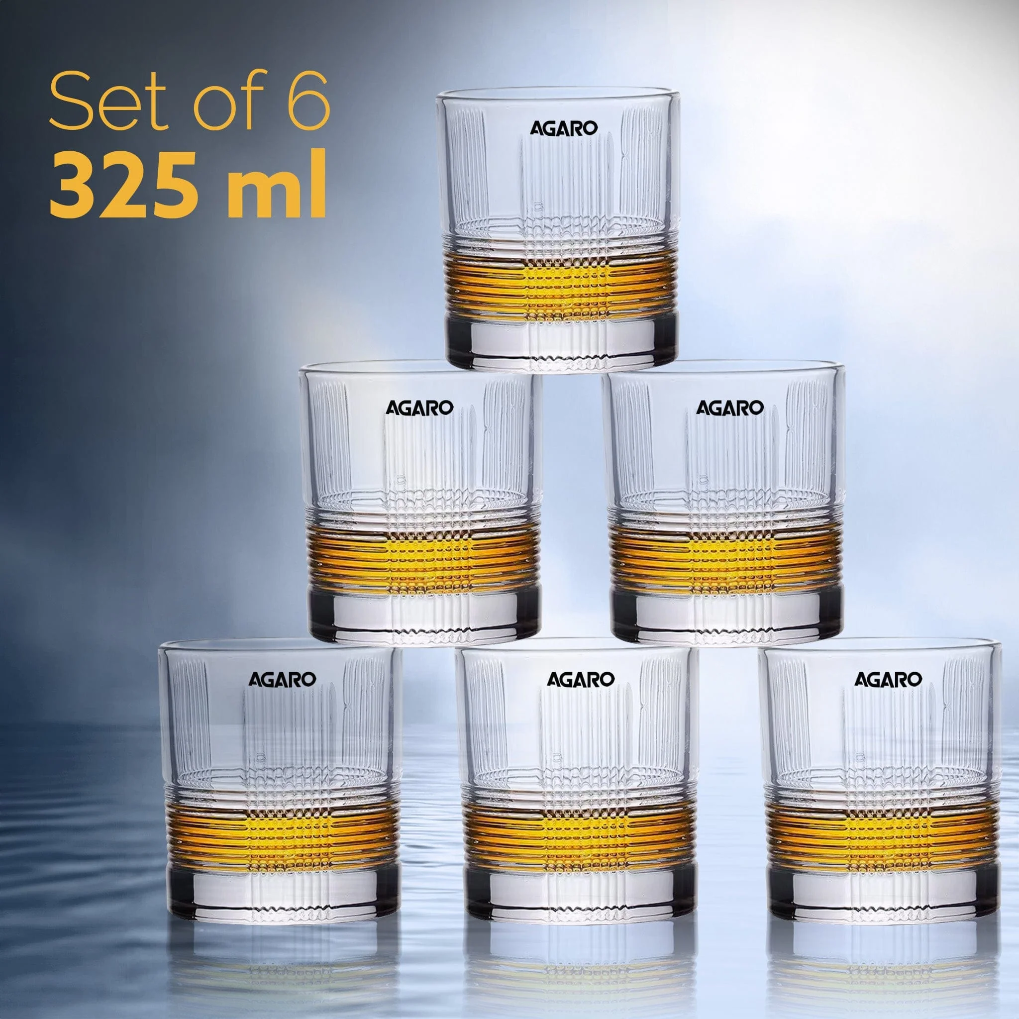 Elegant Whiskey Glass, Set of 6, 325ML, Ribbed Design, Crystal Clear,  Perfect for Scotch, Whisky, Bourbon, Liquor, Wine, Cocktail Drinks , Stylish Design - Image 4