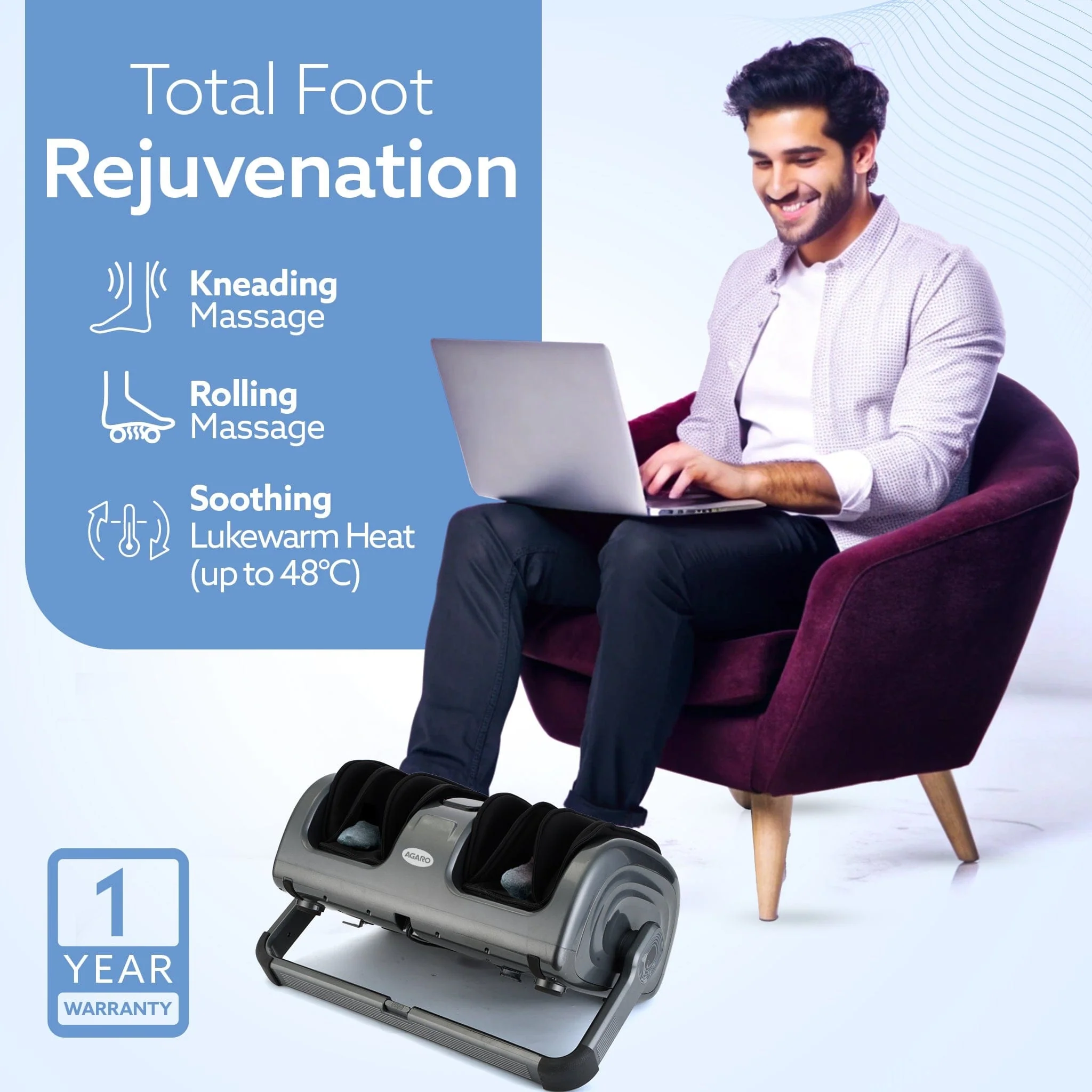 Elite Air Compress Foot Massager, Shiatsu Foot Massager, Kneading & Rolling Function, Lukewarm Heat, For Pain Relief, Muscle Relaxation & Improving Blood Circulation, Includes Remote Control - Image 12
