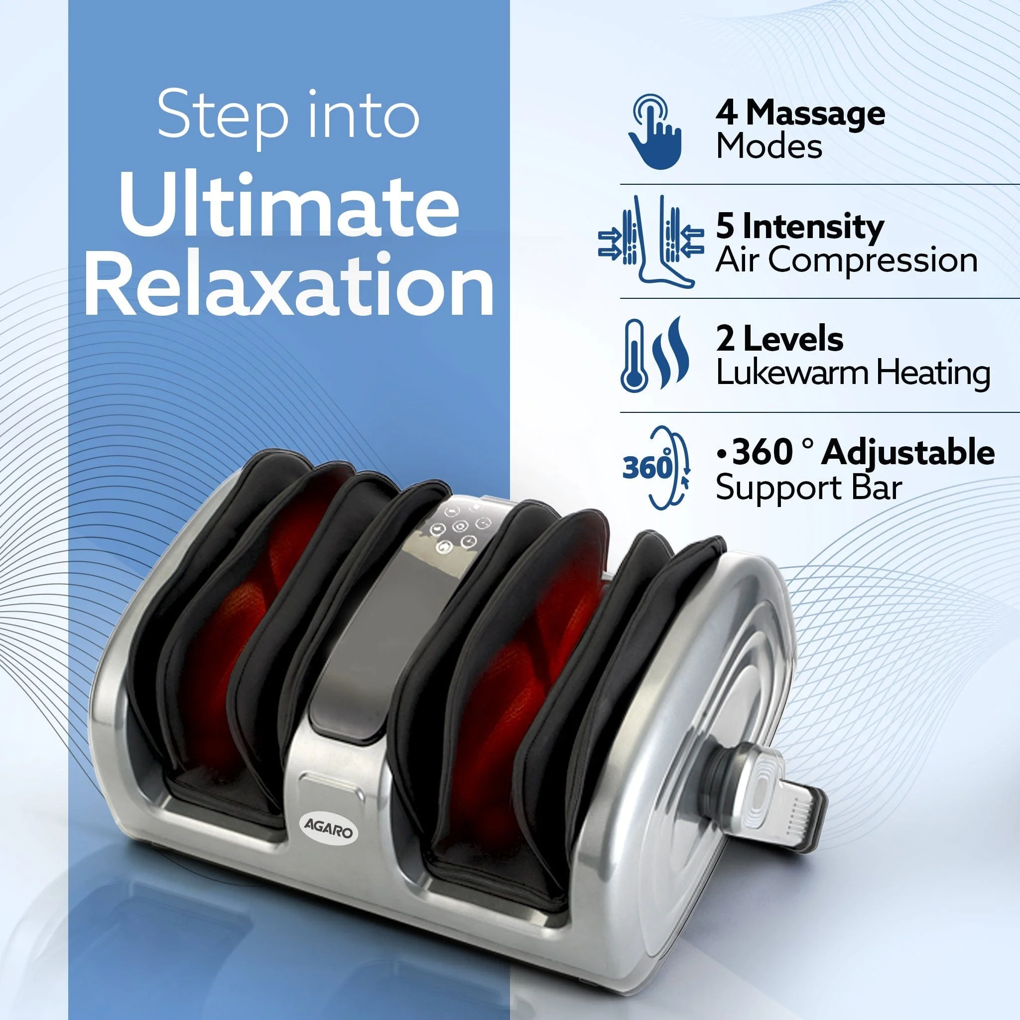 Elite Air Compress Foot Massager, Shiatsu Foot Massager, Kneading & Rolling Function, Lukewarm Heat, For Pain Relief, Muscle Relaxation & Improving Blood Circulation, Includes Remote Control - Image 8