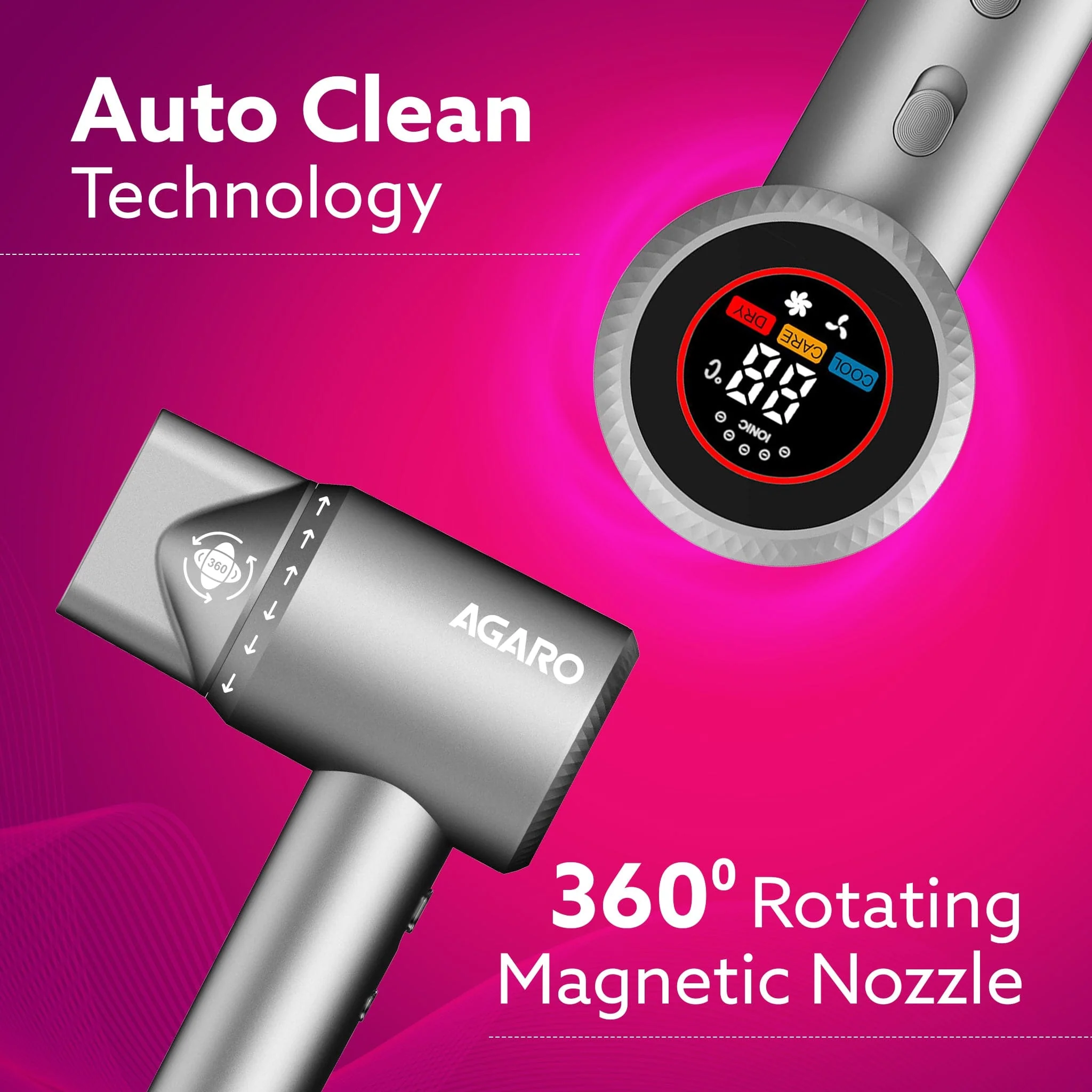Elite BLDC Hair Dryer – 1600W Powerful Cold & Hot Air Dryer | Negative Ion Tech, 3 Heat Modes, 2 Fan Speeds, Real-Time Display, 360° Magnetic Nozzle & Diffuser, – Dark Grey - Image 7