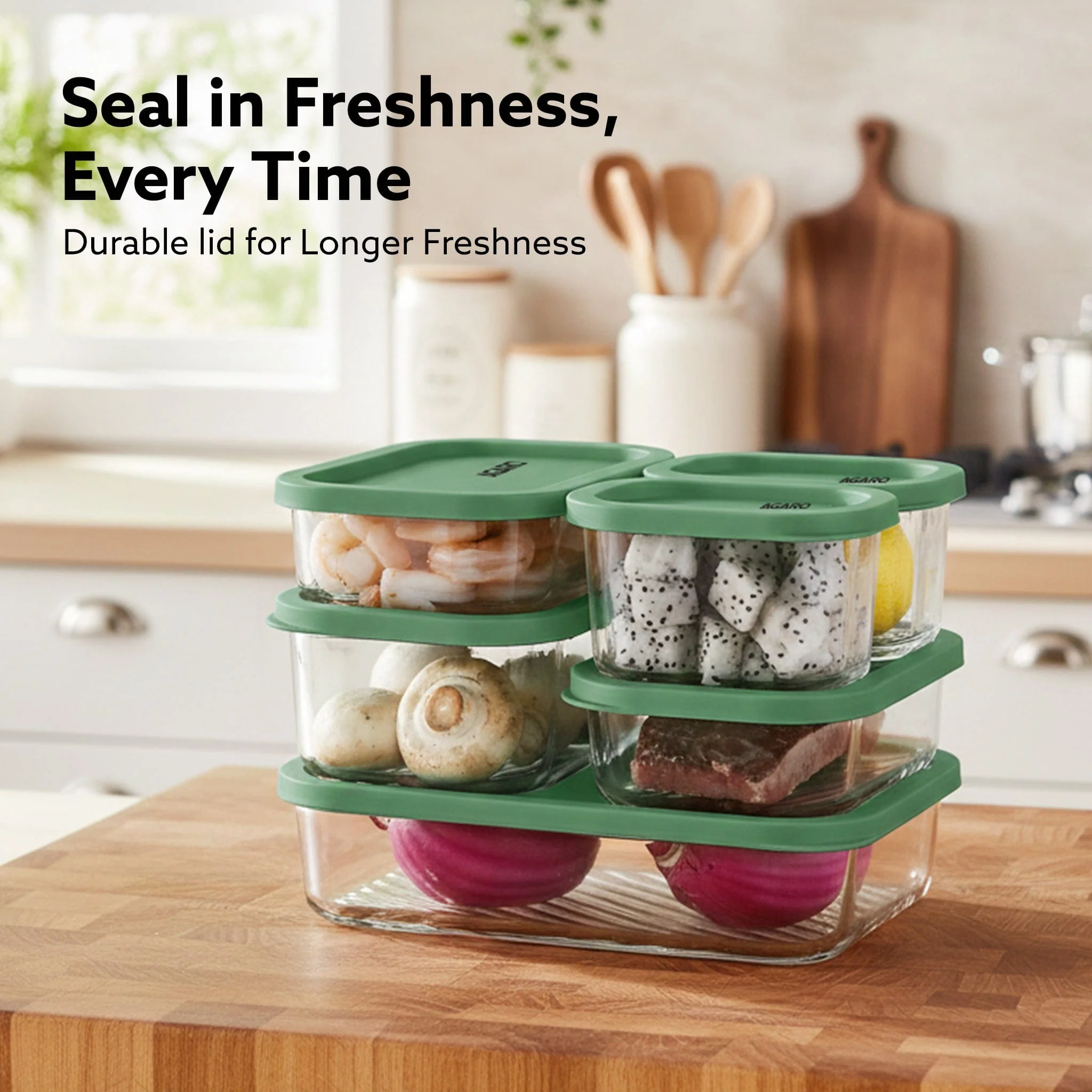 Elite Borosilicate Glass Container 6 Pcs Set, Fridge Stackable Storage Organizer, 310ml x2, 520ml x2, 750ml, 1200ml, Microwave Safe, BPA Free Kitchen Boxes, Store Cooked Food, Fruits, Snacks - Image 2
