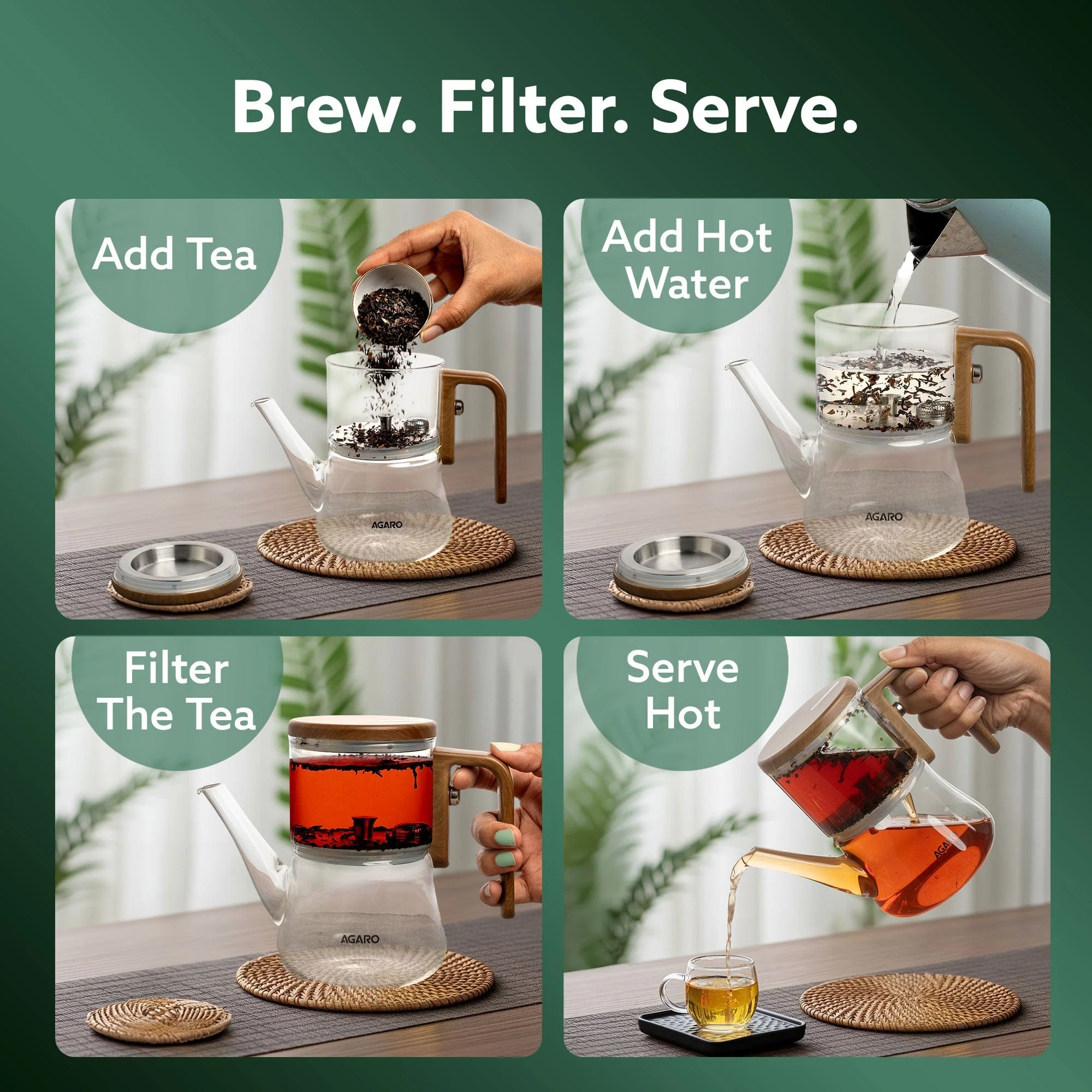 Elite Borosilicate Glass Tea Pot for Loose Tea, Stainless Steel Infuser, 760ml, Anti Scaled Side Handle, Heat Resistant, One-Touch Magnetic Filtration & Water Separation, for Home & Office - Image 2