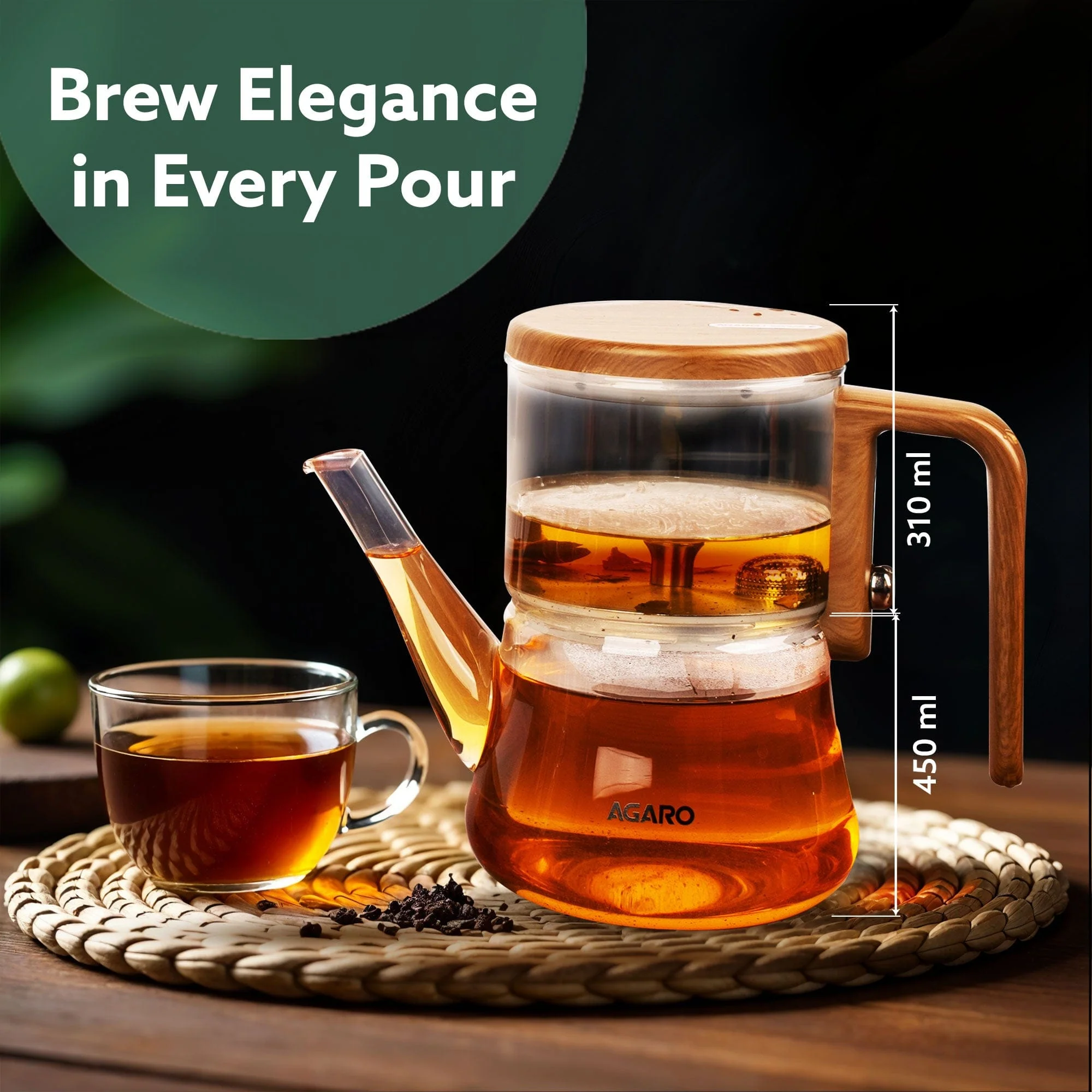 Elite Borosilicate Glass Tea Pot for Loose Tea, Stainless Steel Infuser, 760ml, Anti Scaled Side Handle, Heat Resistant, One-Touch Magnetic Filtration & Water Separation, for Home & Office - Image 5