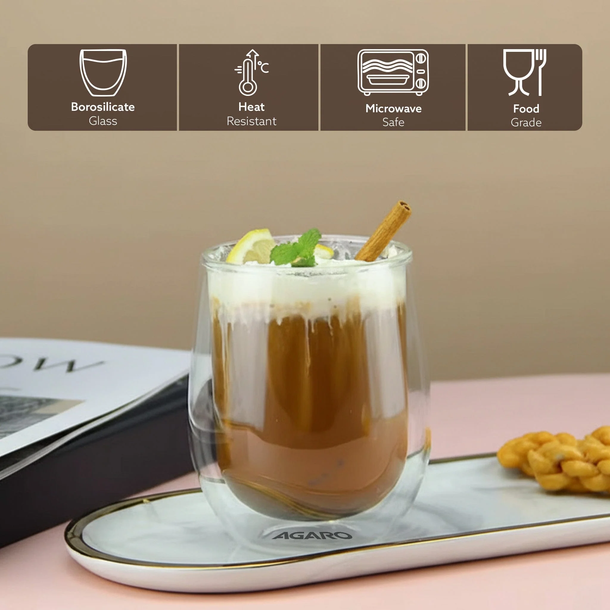 Elite Double Wall Glass 300ml, Pack of 2 | Premium Borosilicate, Heat Resistant, Microwave & Dishwasher Safe, Ideal for Coffee, Tea, Latte & Cold Beverages - Image 5