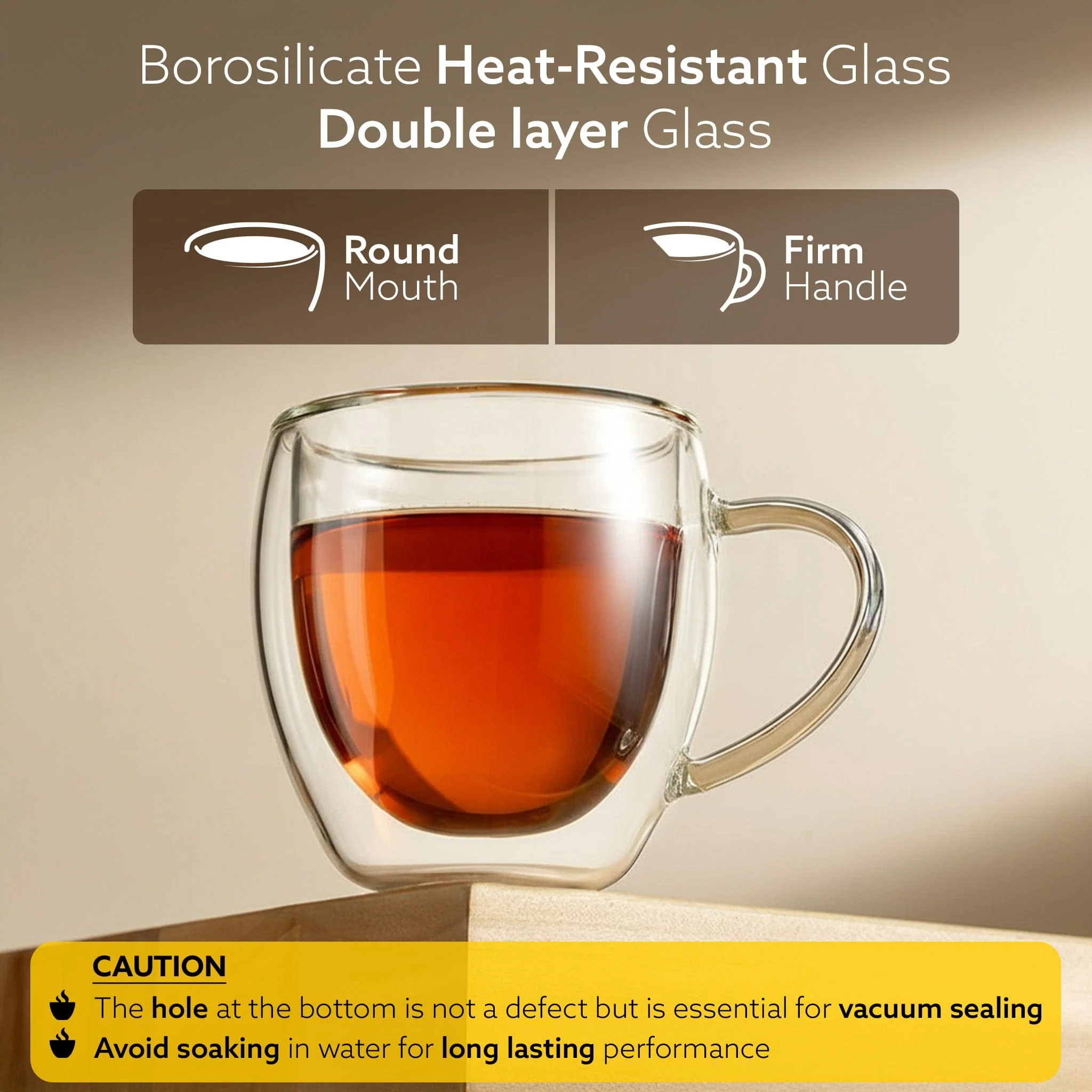 Elite Double Wall Glass Cups 250ml, Pack of 2 | Premium Borosilicate, Heat Resistant, Microwave & Dishwasher Safe, Ideal for Coffee, Tea, Latte & Cold Beverages - Image 2