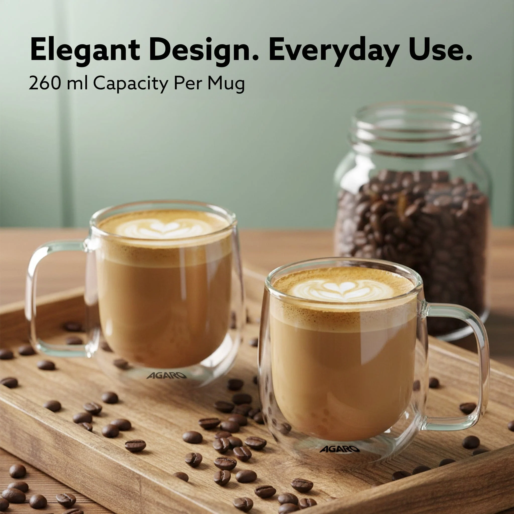 Elite Double Wall Glass Cups, 260 Ml, Insulated Tea & Coffee Cups, Hot & Cold Drinks, Coffee, Tea, Milk, Cappuccino, Juice, Microwave Safe, Stylish Espresso Chocolate Beverage, Pack of 2 - Image 3