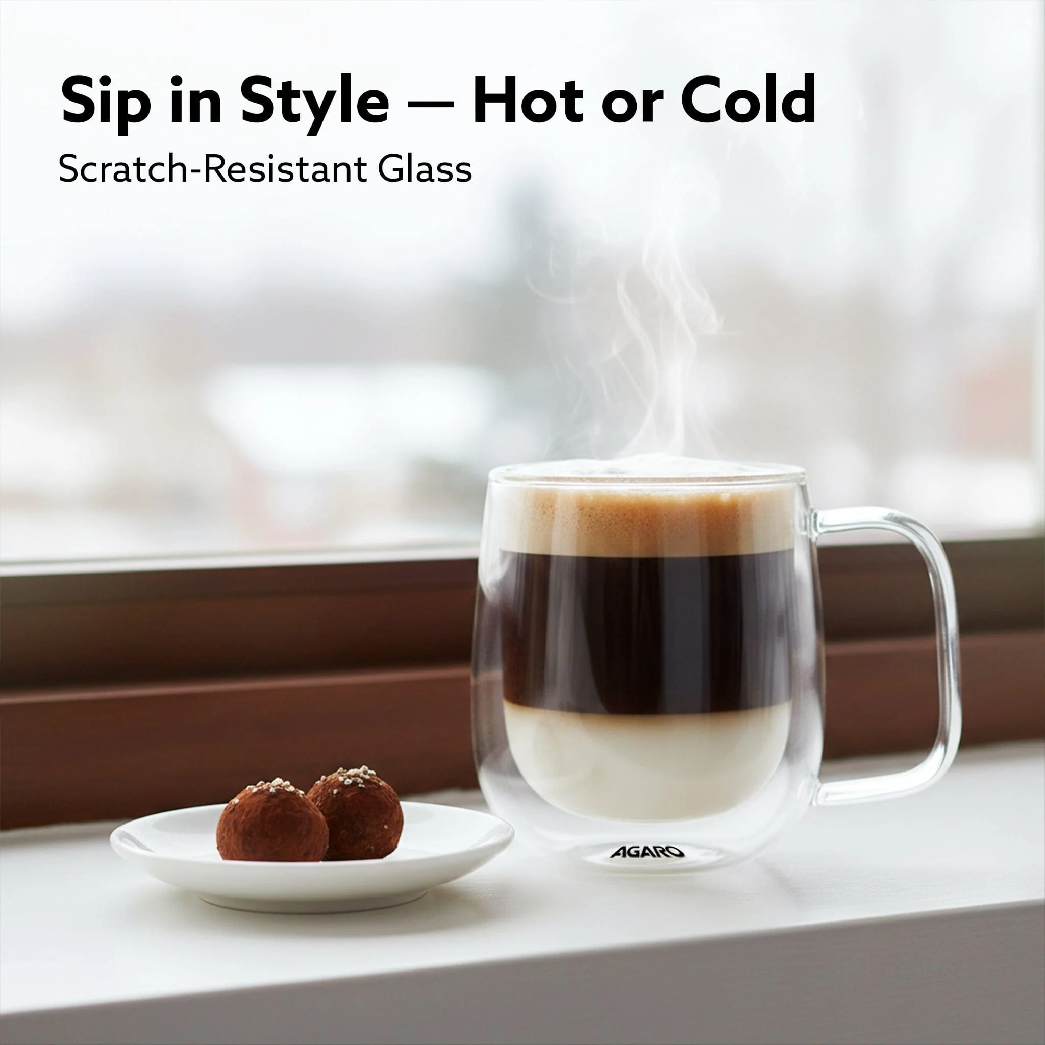Elite Double Wall Glass Cups, 260 Ml, Insulated Tea & Coffee Cups, Hot & Cold Drinks, Coffee, Tea, Milk, Cappuccino, Juice, Microwave Safe, Stylish Espresso Chocolate Beverage, Pack of 2 - Image 4