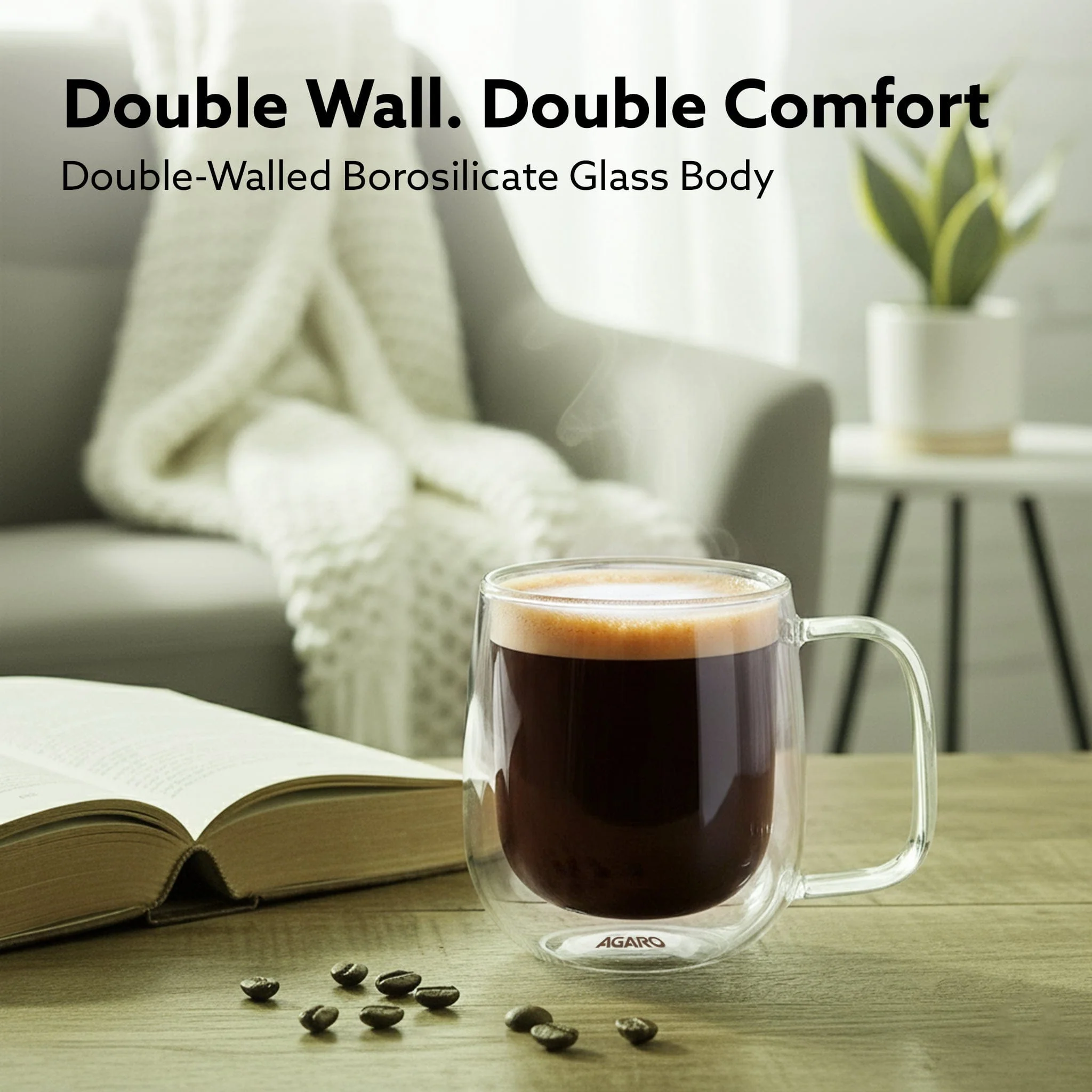 Elite Double Wall Glass Cups, 260 Ml, Insulated Tea & Coffee Cups, Hot & Cold Drinks, Coffee, Tea, Milk, Cappuccino, Juice, Microwave Safe, Stylish Espresso Chocolate Beverage, Pack of 2 - Image 6