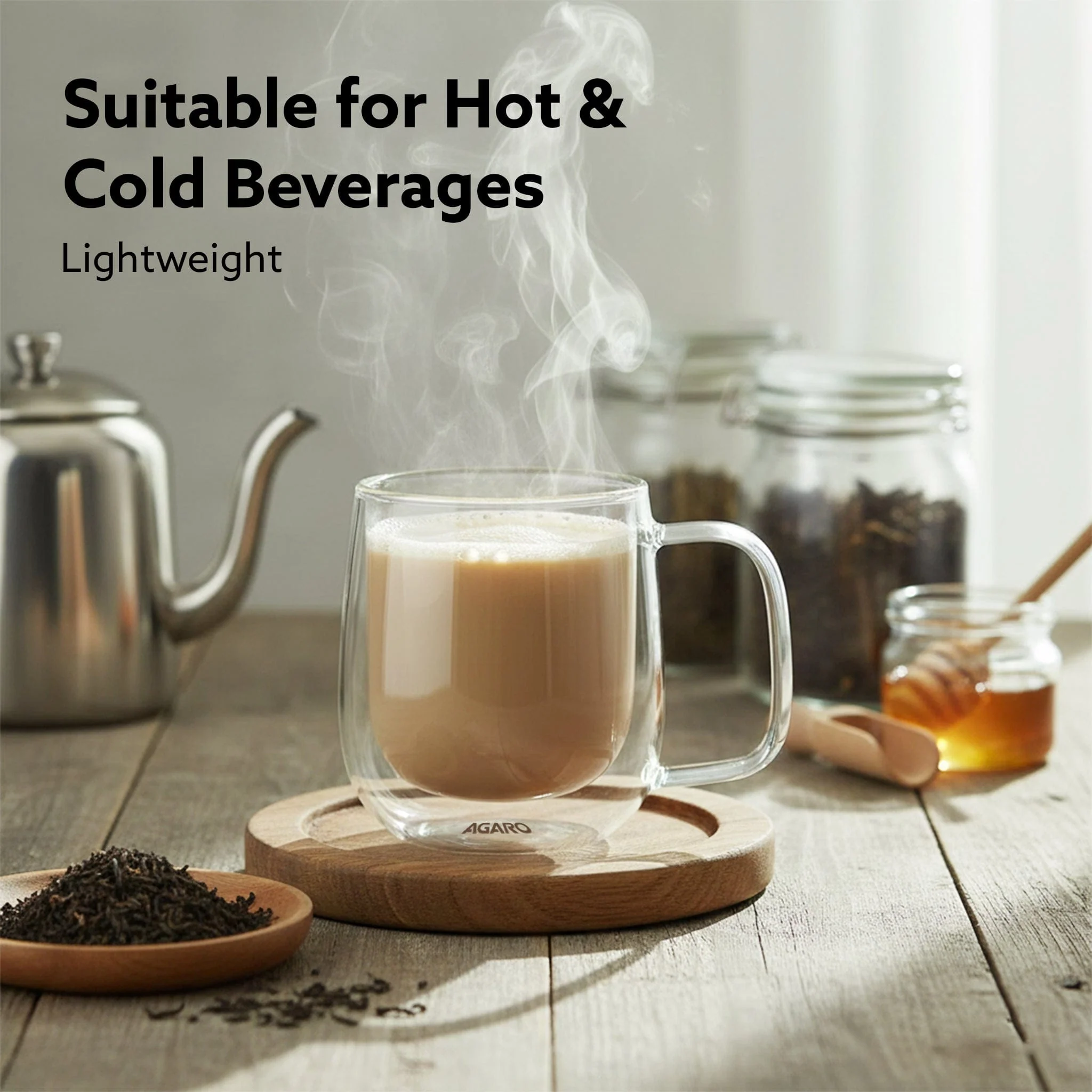 Elite Double Wall Glass Cups, 260 Ml, Insulated Tea & Coffee Cups, Hot & Cold Drinks, Coffee, Tea, Milk, Cappuccino, Juice, Microwave Safe, Stylish Espresso Chocolate Beverage, Pack of 2 - Image 7