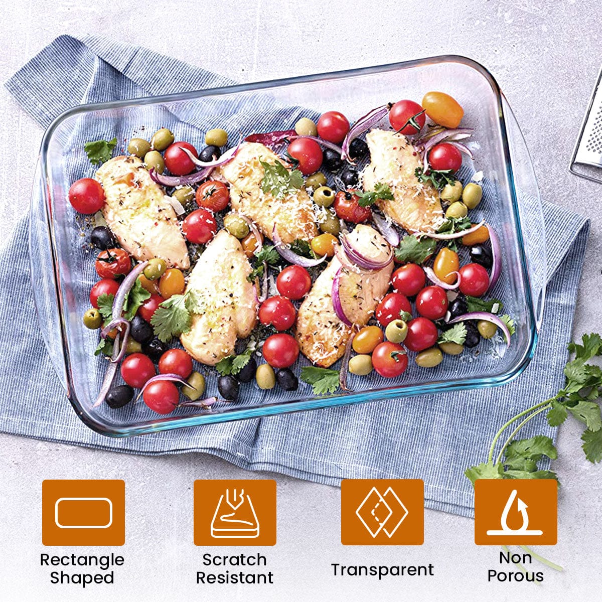Elite Borosilicate Glass Baking Tray for Kitchen, 1600 ml, Baking Dish, Serving Bowl, Oven & Microwave, Dishwasher and Freezer safe, Rectangle, Transparent, Glass Bowl Container - Image 4