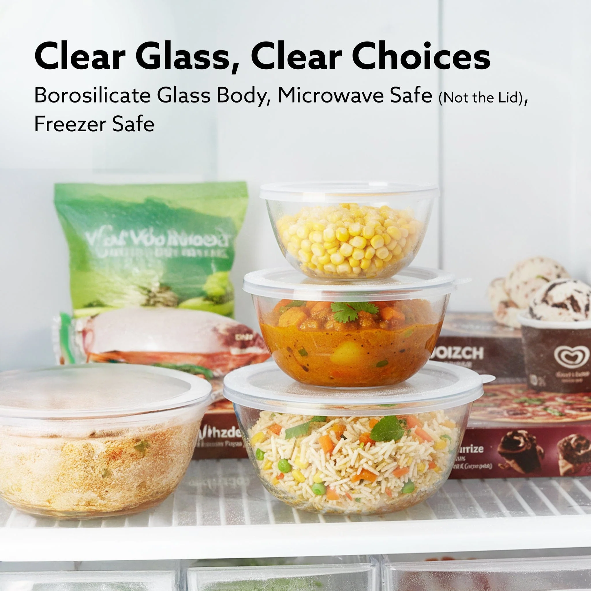 Elite Glass Bowl With Lid, 3 pcs Set - 500, 800,1600 ml - Image 3