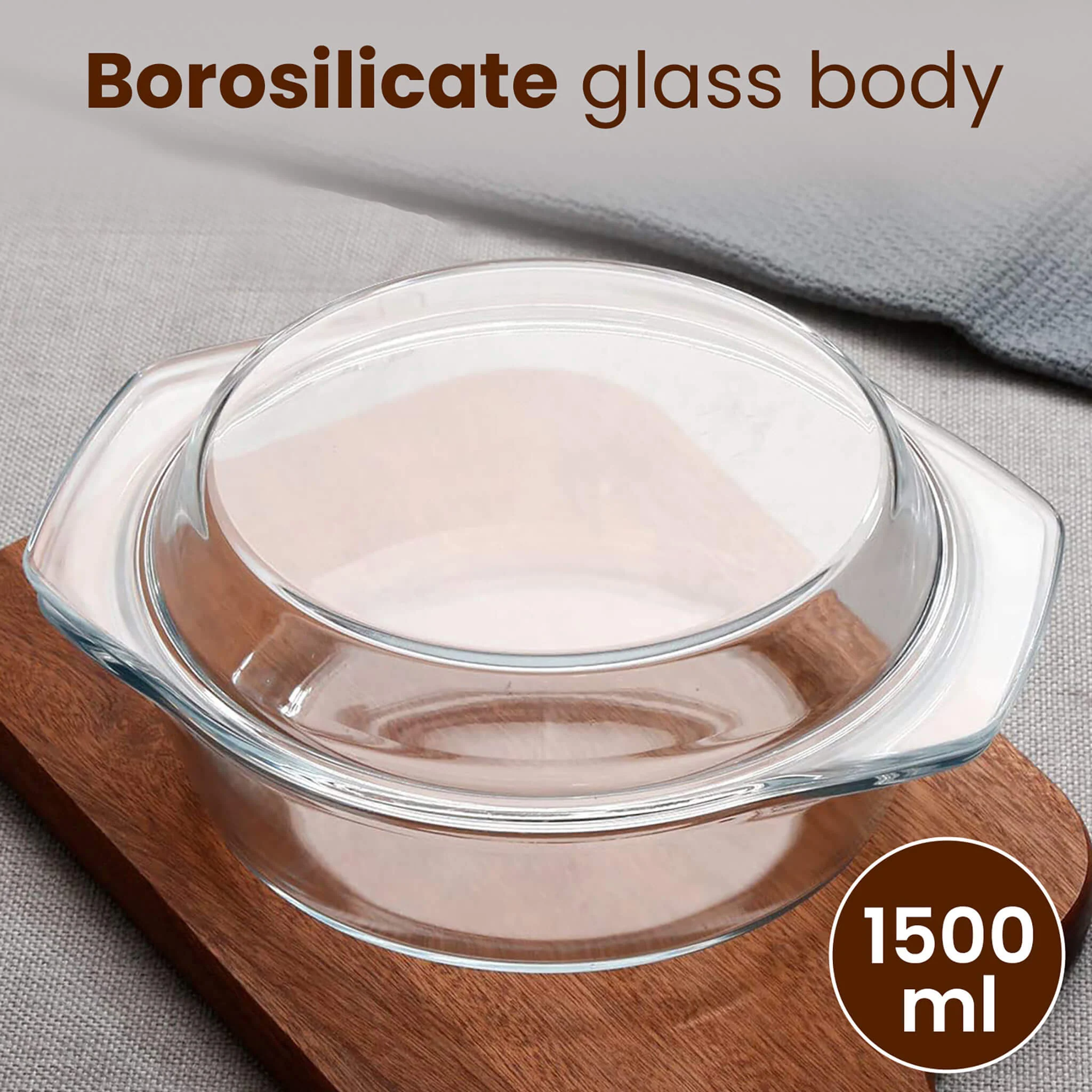 Elite Glass Casserole With Lid - 1500ml - Image 3