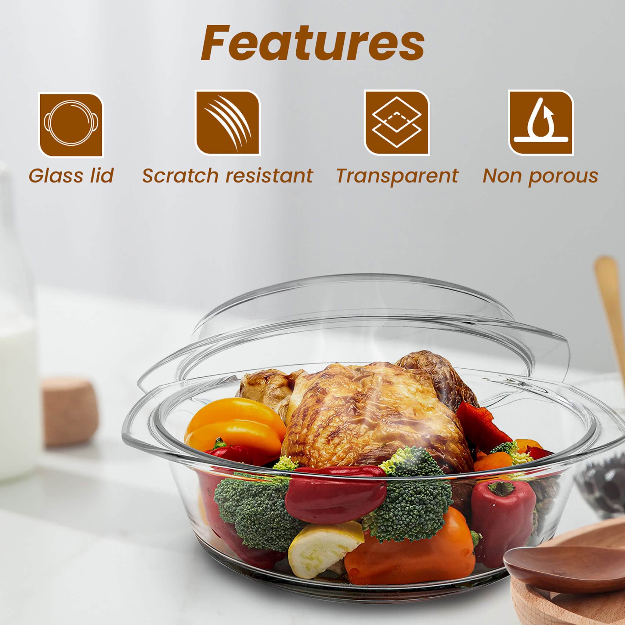Elite Glass Casserole With Lid - 700ml - Image 5