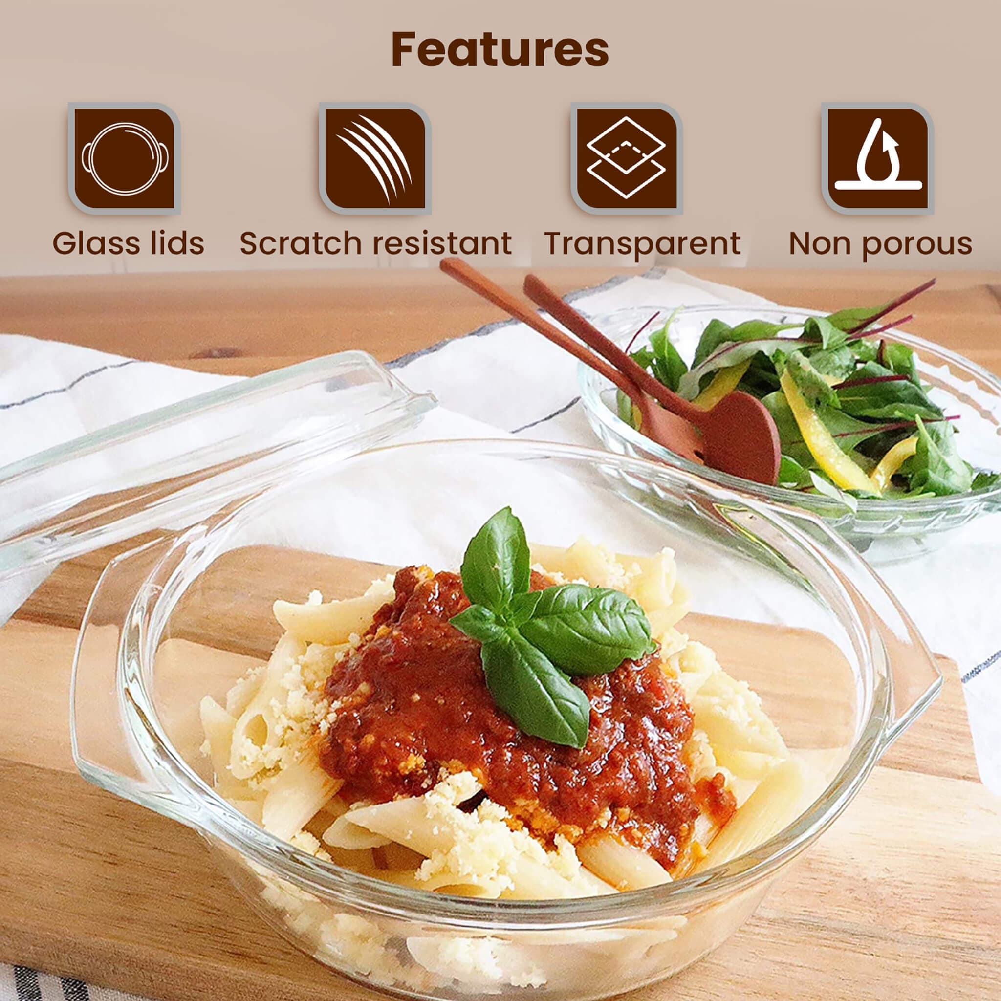 Elite Glass Casseroles With Lid - Set of 2 - 700, 1000 ml - Image 5