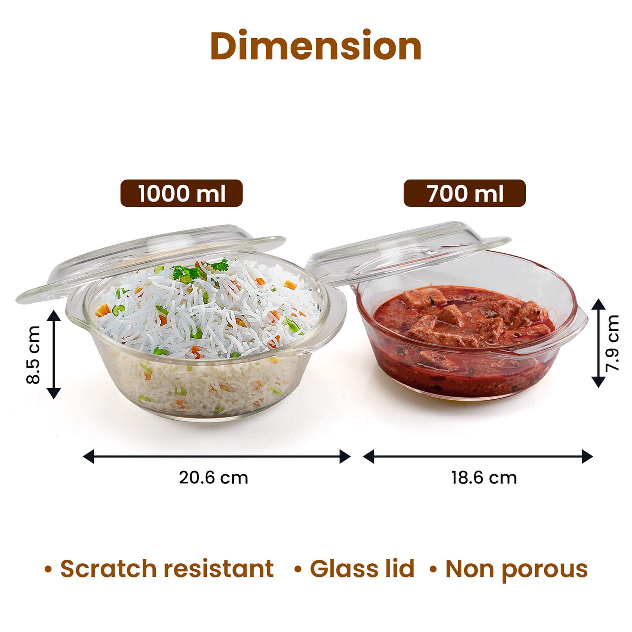 Elite Glass Casseroles With Lid - Set of 2 - 700, 1000 ml - Image 6