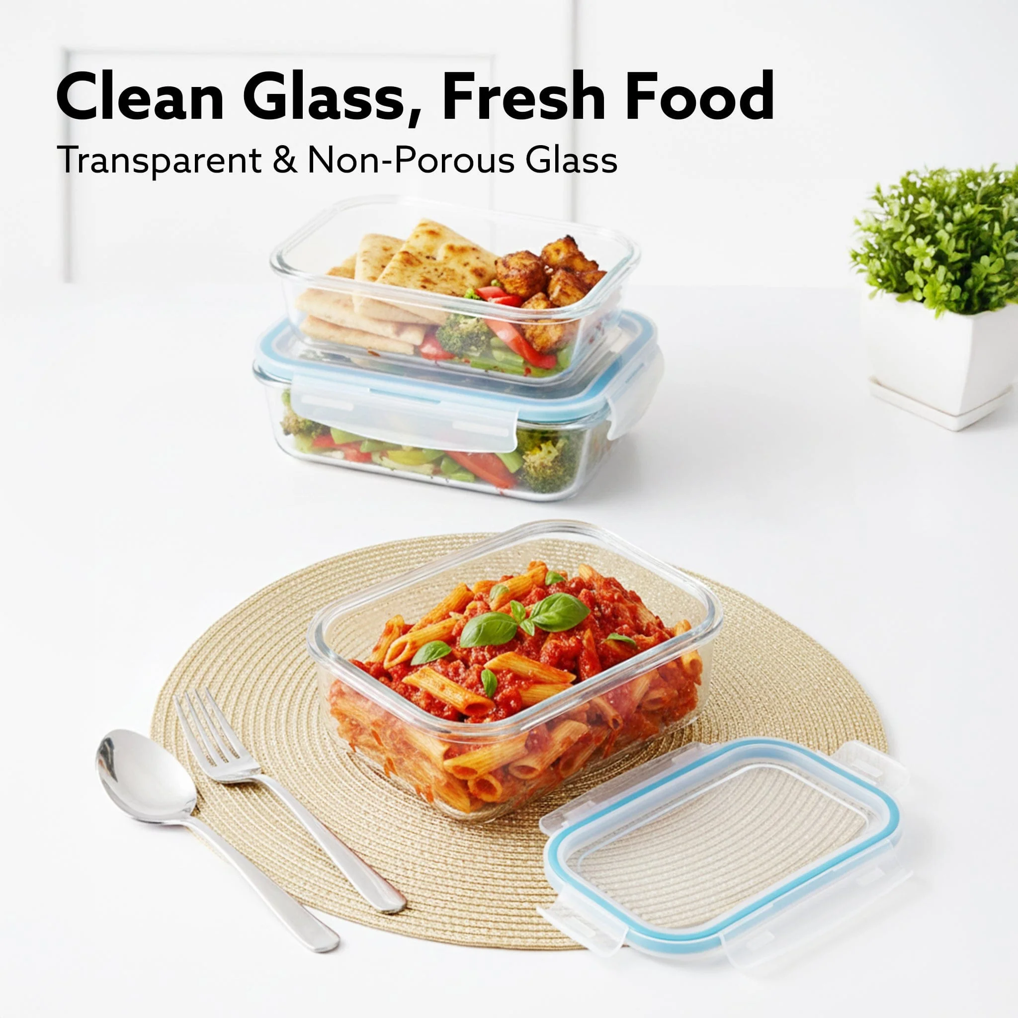 Elite Glass Container, 3 pcs Set - 370, 640,1040 ml - Image 4