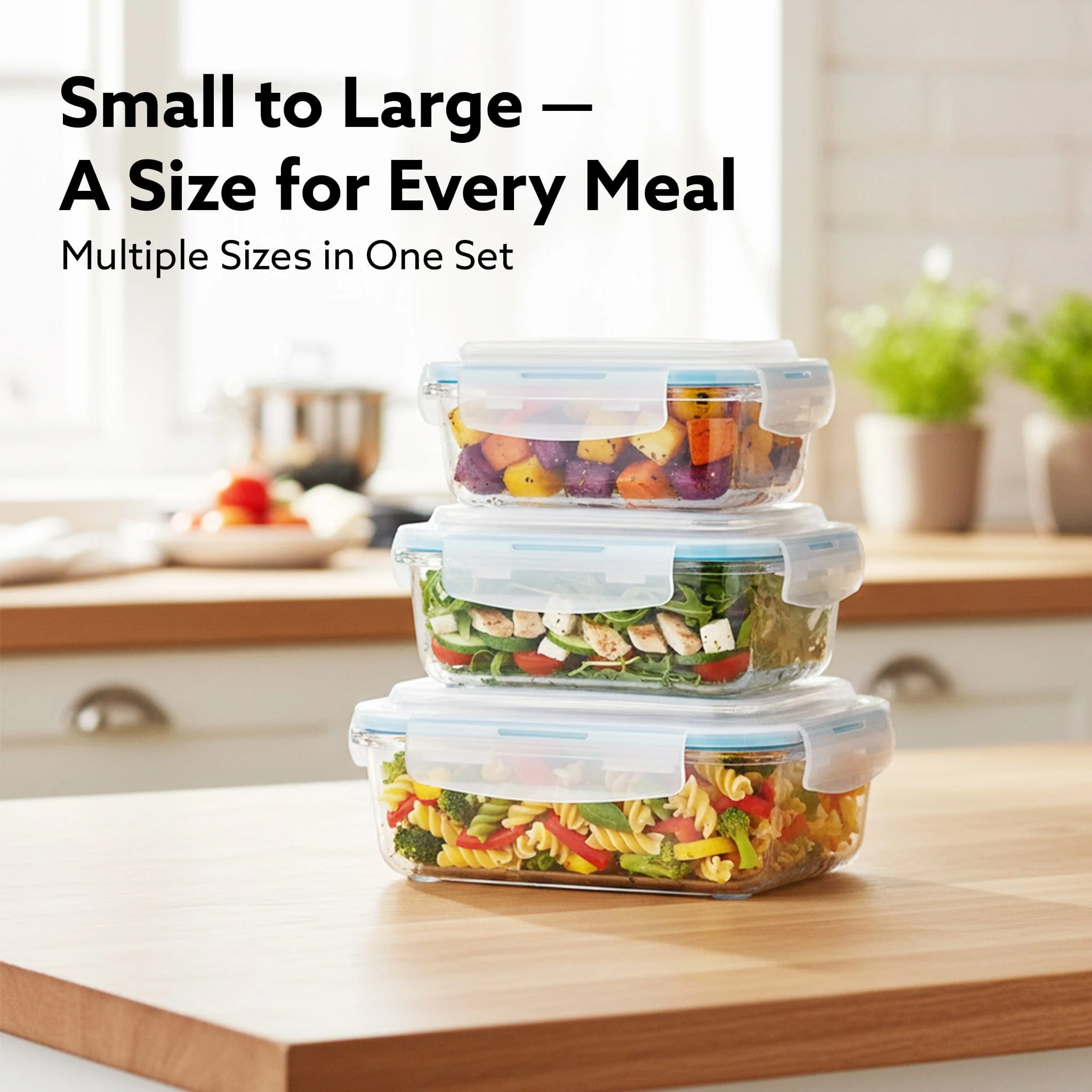 Elite Glass Container, 3 pcs Set - 370, 640,1040 ml - Image 6