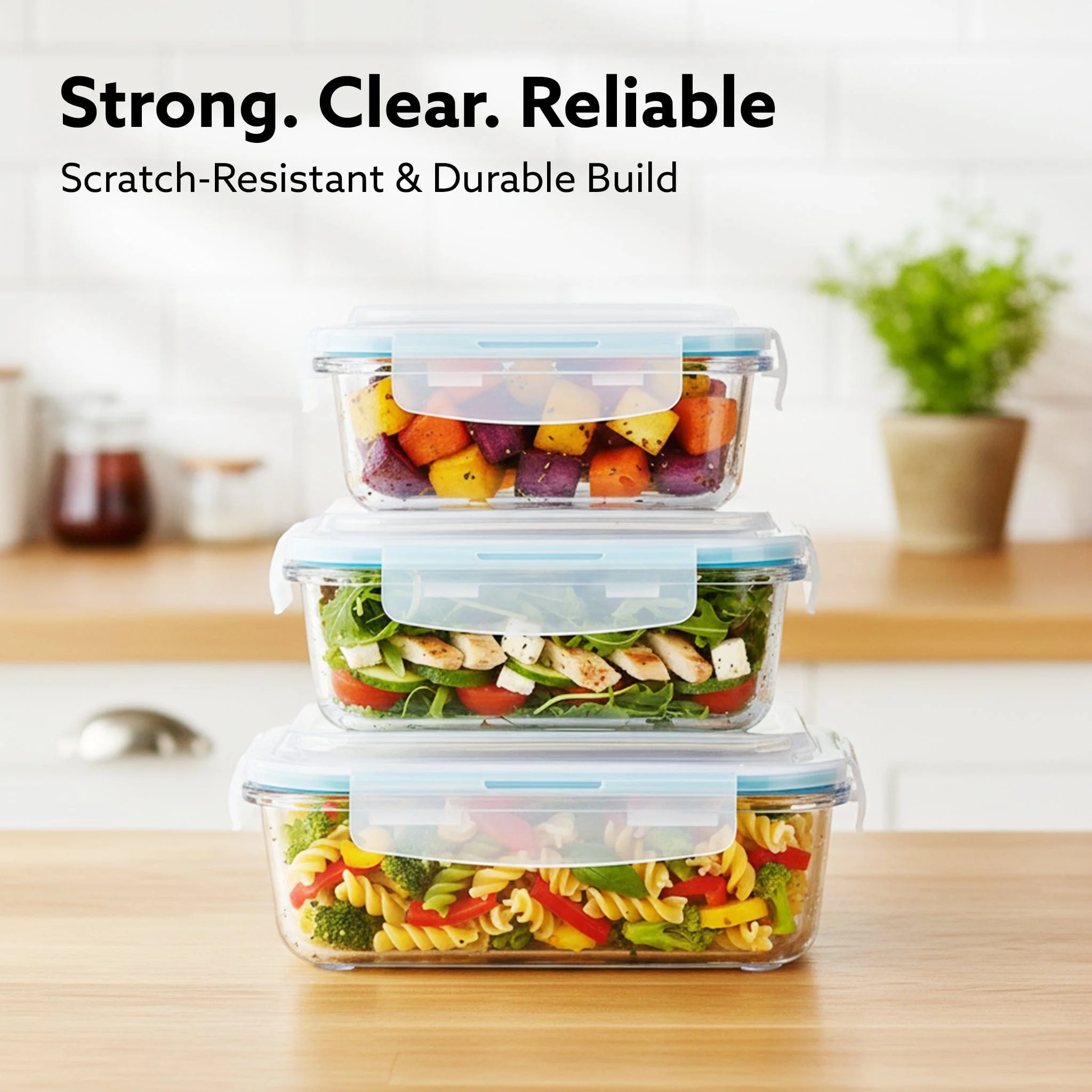 Elite Glass Container, 3 pcs Set - 370, 640,1040 ml - Image 7