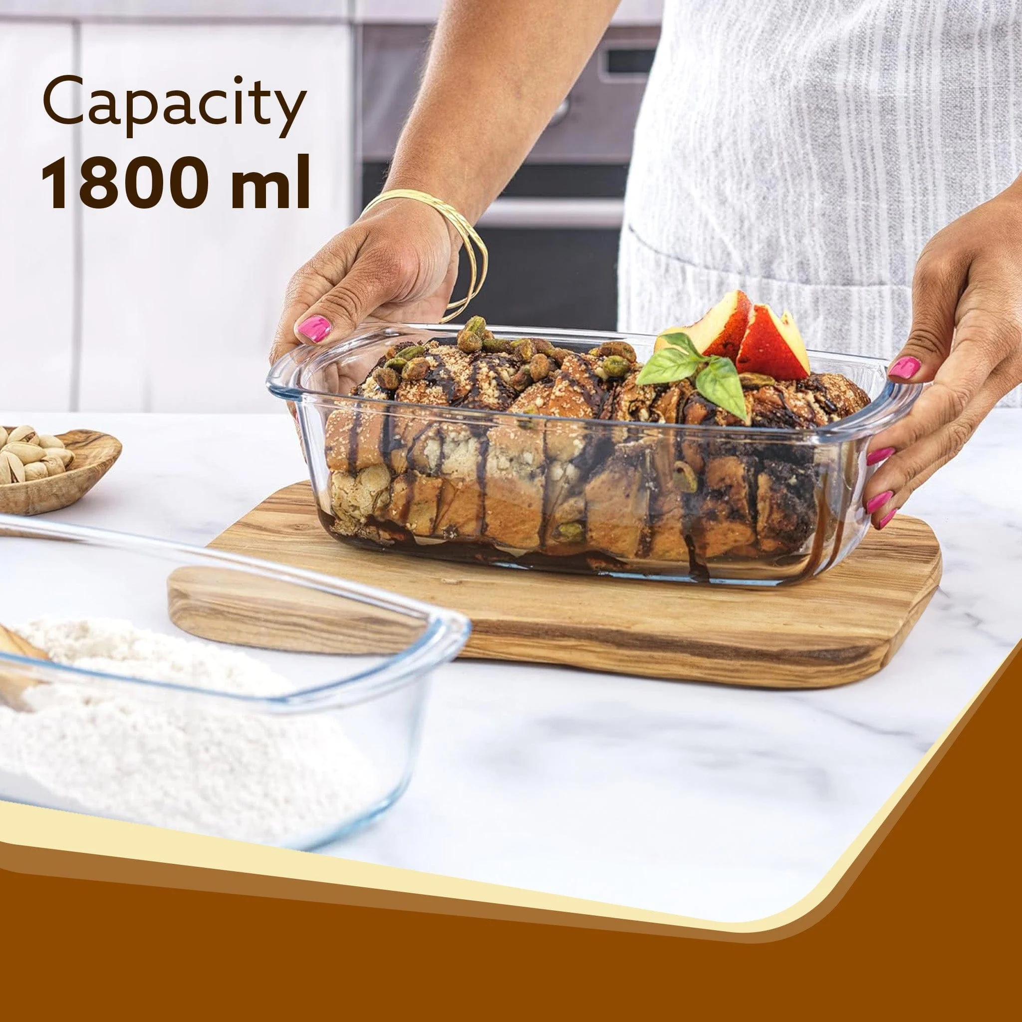 Elite Glass Loaf Tray Rectangular, 1800ml, Bake Safe, Oven Safe, Glass Dish Tray, Borosilicate Glass Tray, Serving Tray,  Microwave Oven Safe, Kitchen, Food Serving, Transparent - Image 2