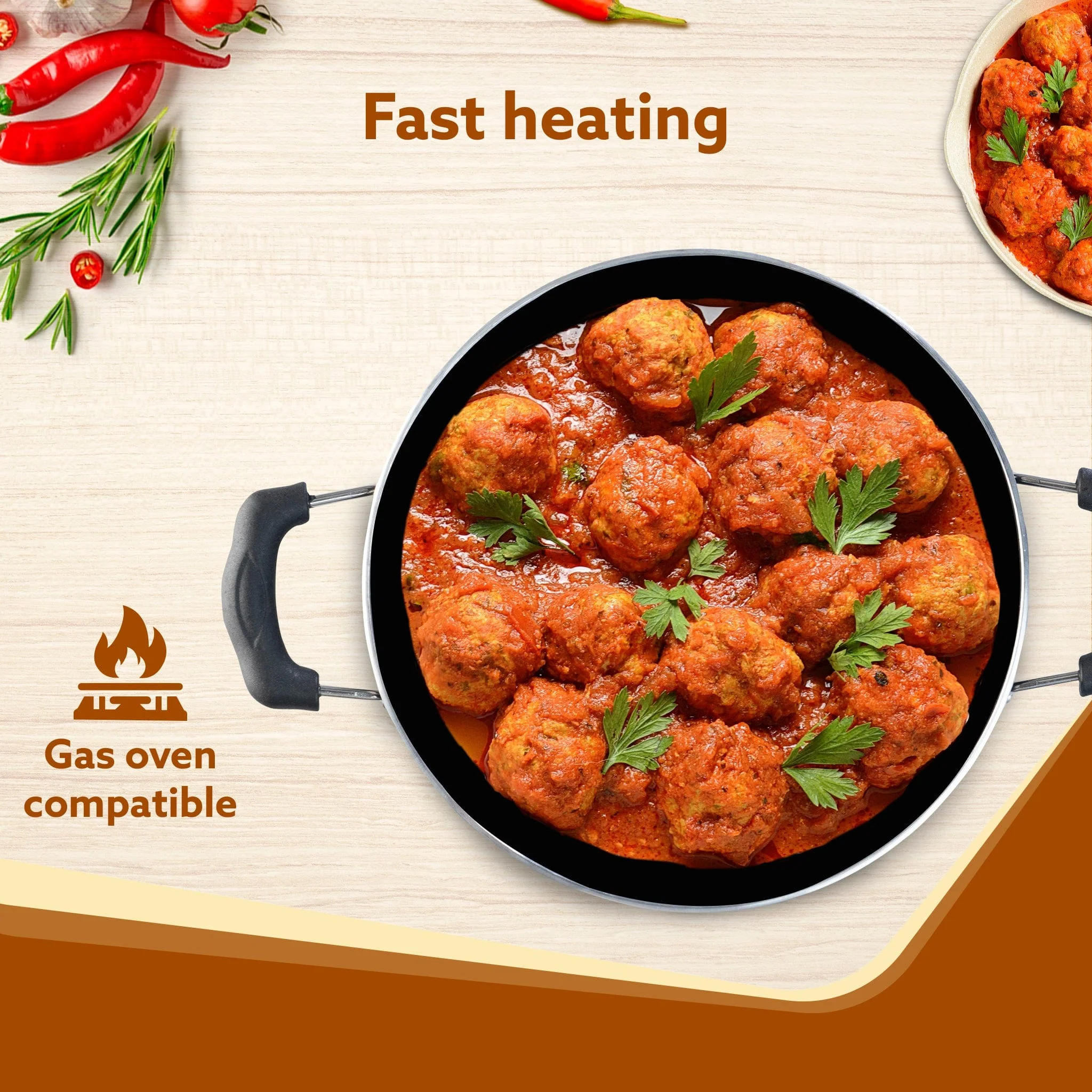 Elite Hard Anodised Kadhai With Glass Lid, 2.5L Capacity, 24 cm Diameter, Gas Oven Compatible, Riveted handle, 3mm thick plate, Cooking, Frying, Serving, Black - Image 5