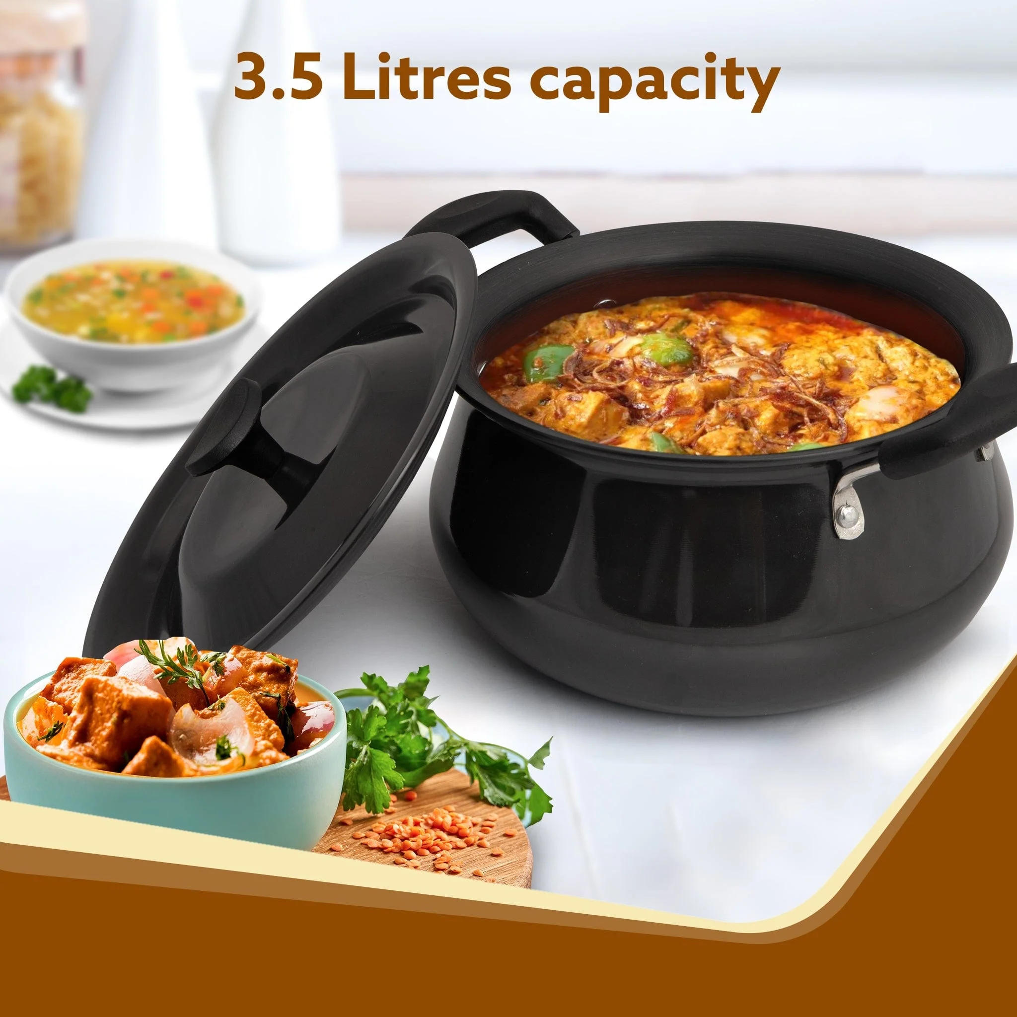 Elite Hard Anodised Handi, 3.5 Litres, Riveted handle, 3 mm Thick Plate, Gas Oven Compatible - Image 2