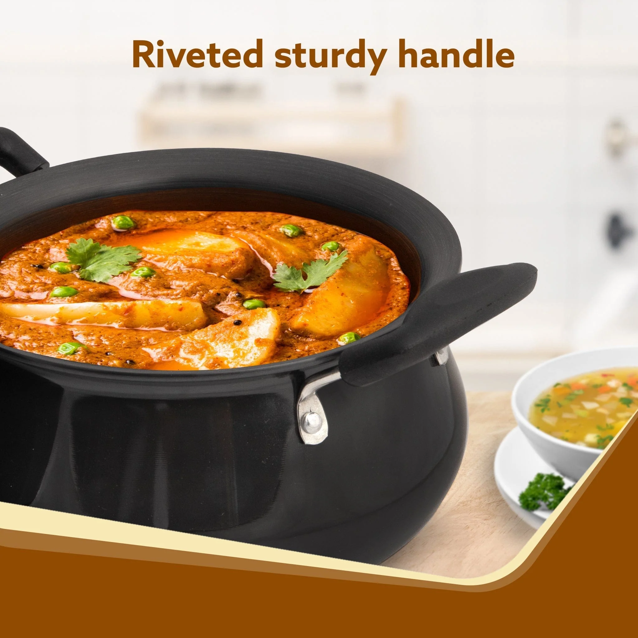 Elite Hard Anodised Handi, 3.5 Litres, Riveted handle, 3 mm Thick Plate, Gas Oven Compatible - Image 4