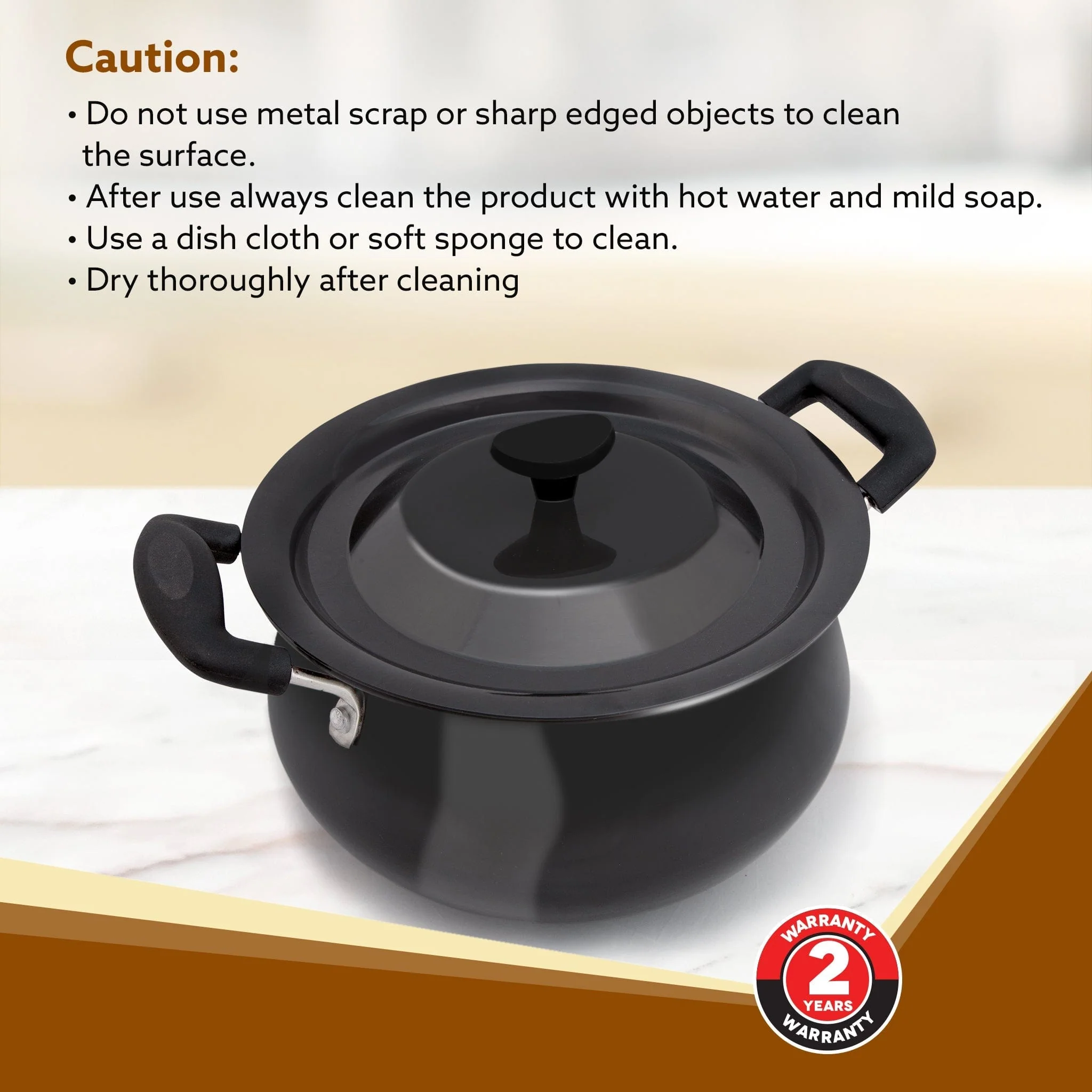 Elite Hard Anodised Handi, 3.5 Litres, Riveted handle, 3 mm Thick Plate, Gas Oven Compatible - Image 5