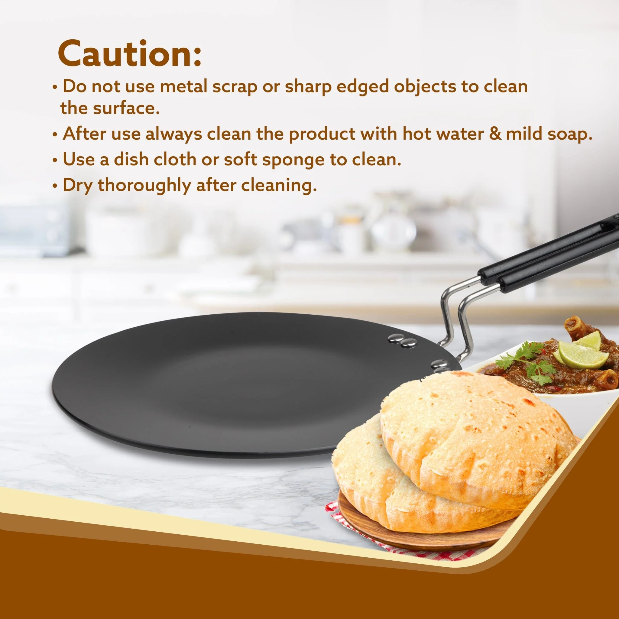 Elite Hard Anodised Tawa, 28 cm diameter, Riveted handle, 3 mm thick plate, Gas & Induction Oven Compatible, Cooking, Cookware, Black - Image 5