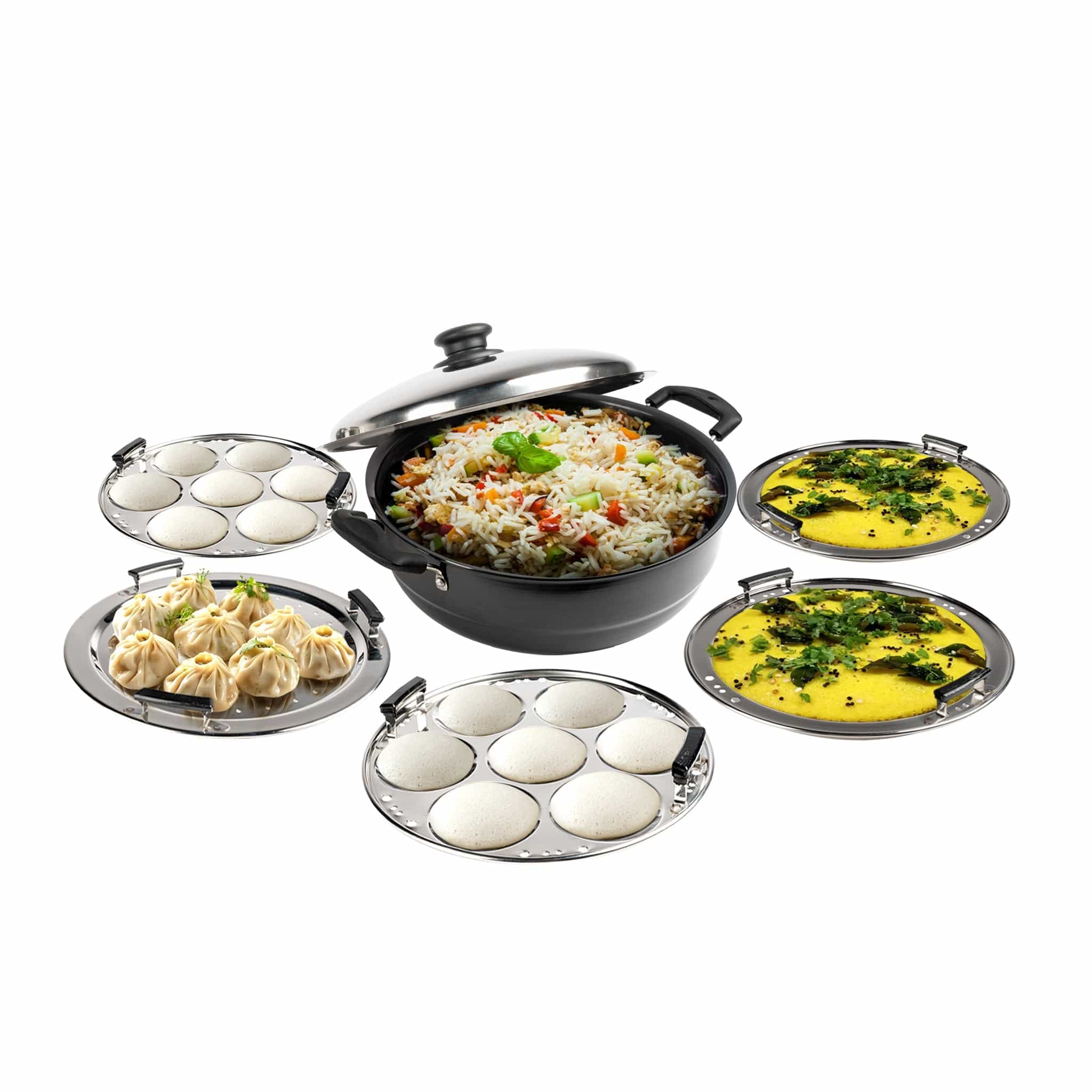 Elite Hard Anodised Multi Kadhai with Stainless Steel Lid, 5L, Gas Compatible, 3mm Thick Body, Riveted Handle - Image 7