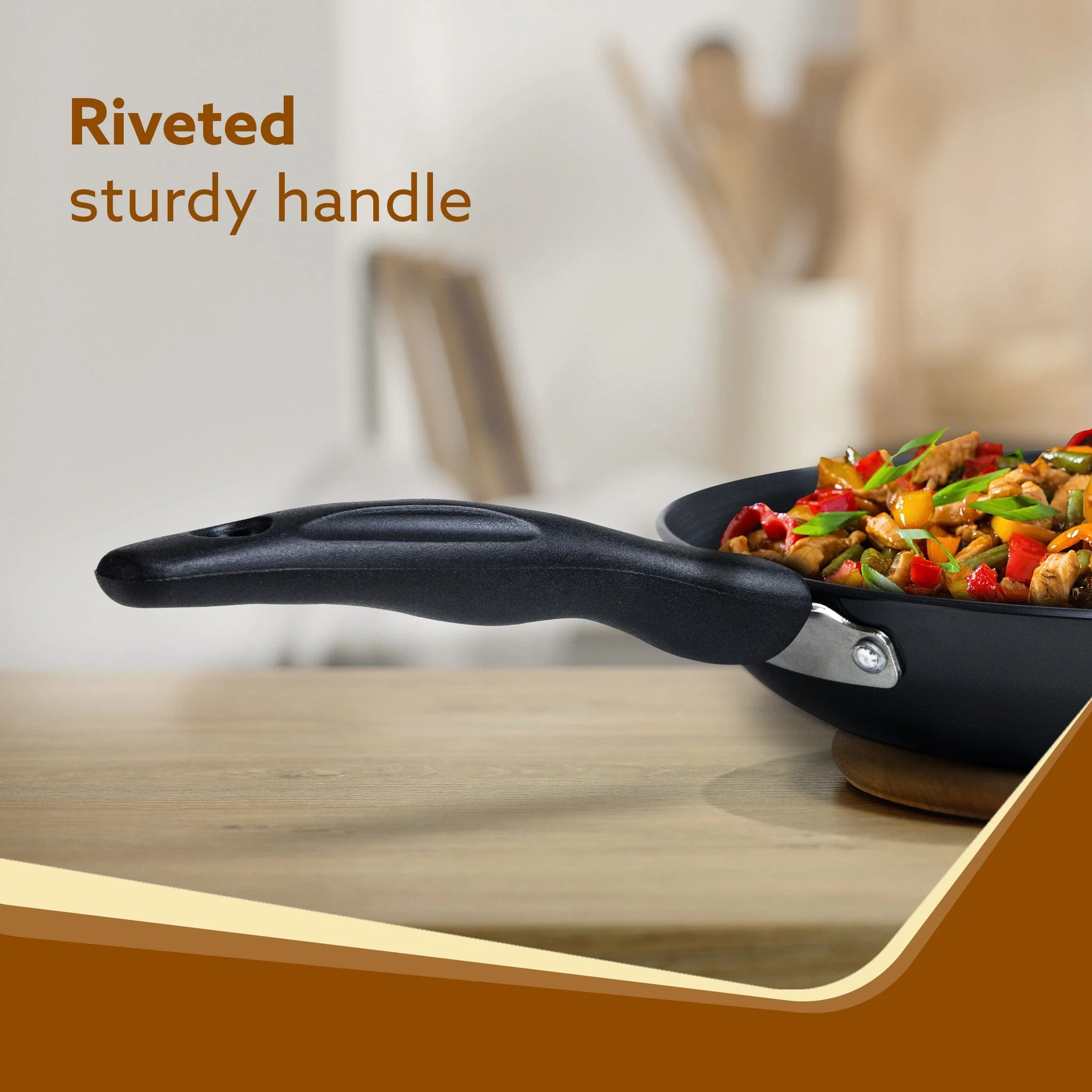 Elite Hard Anodised Tapper Frying Pan, 1.5L Capacity, 24 cm Diameter, Gas Oven Compatible, 3 mm thick plate, Riveted handle, Frying, Cooking, Serving, Black - Image 4