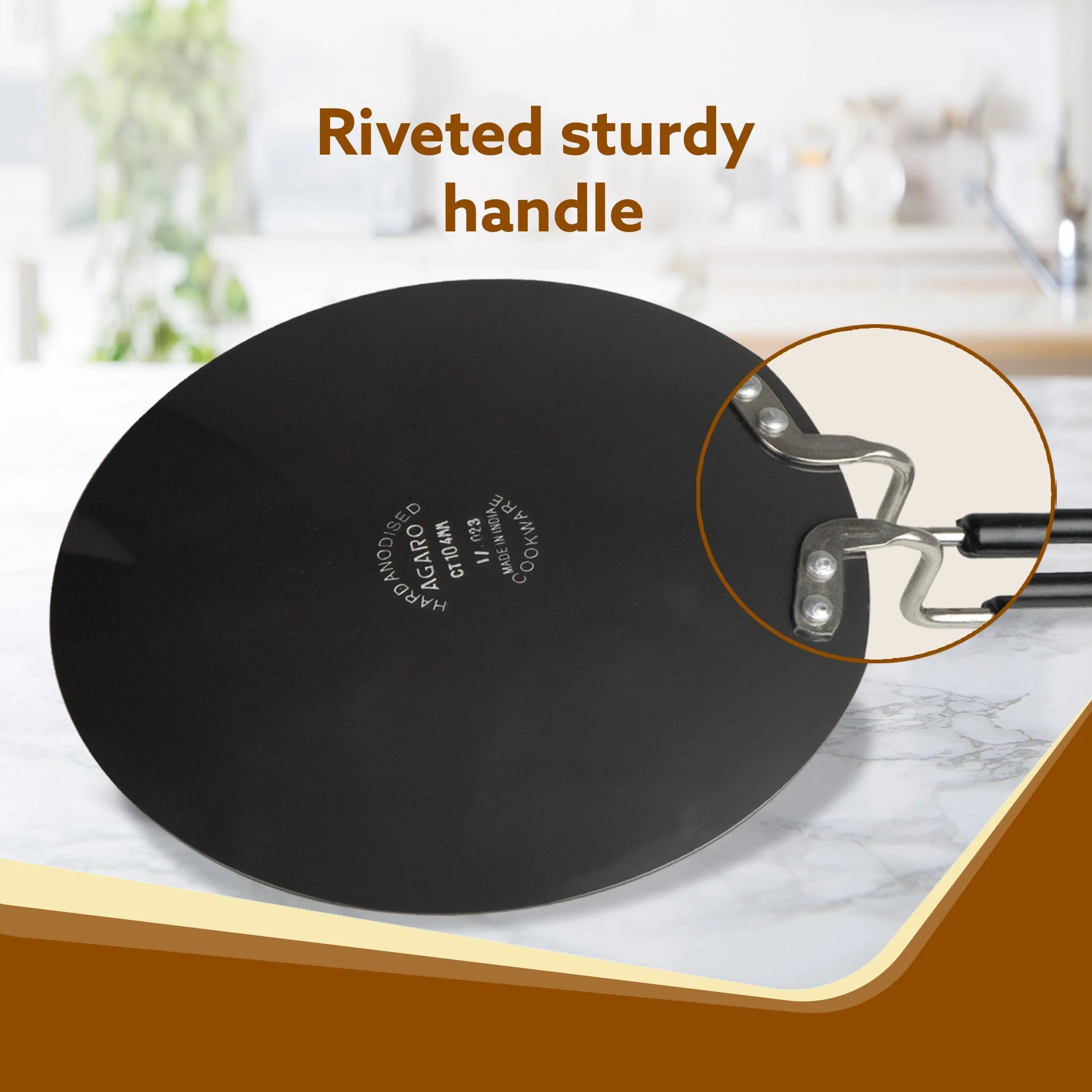Elite Hard Anodised Tawa, 25cm  diameter, Riveted handle, 3 mm thick plate, Gas Oven Compatible, Cooking, Cookware, Black - Image 4
