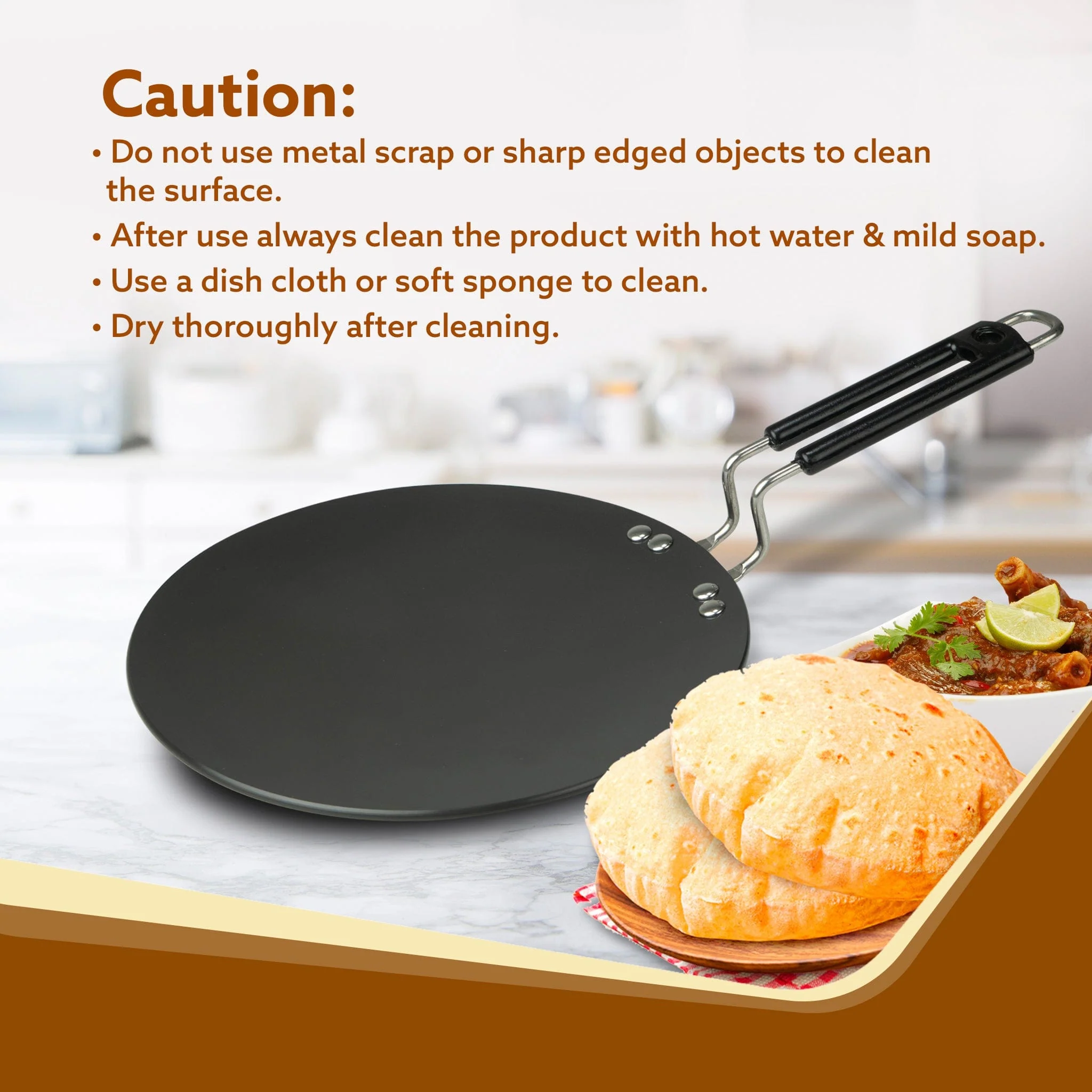 Elite Hard Anodised Tawa, 28cm  diameter, Riveted handle, 3 mm thick plate, Gas Oven Compatible, Cooking, Cookware, Black - Image 5
