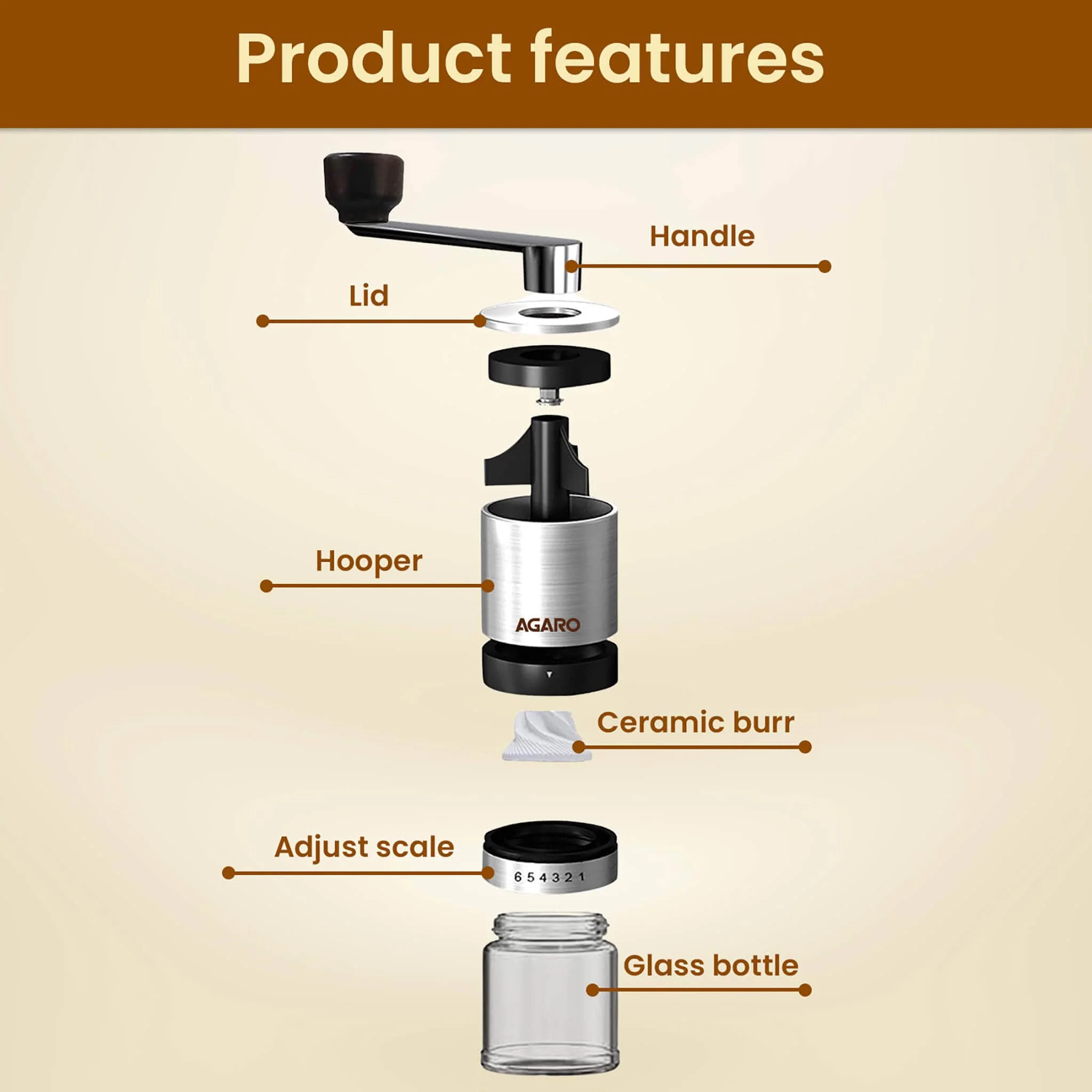 Elite Manual Coffee Grinder - Silver - Image 3