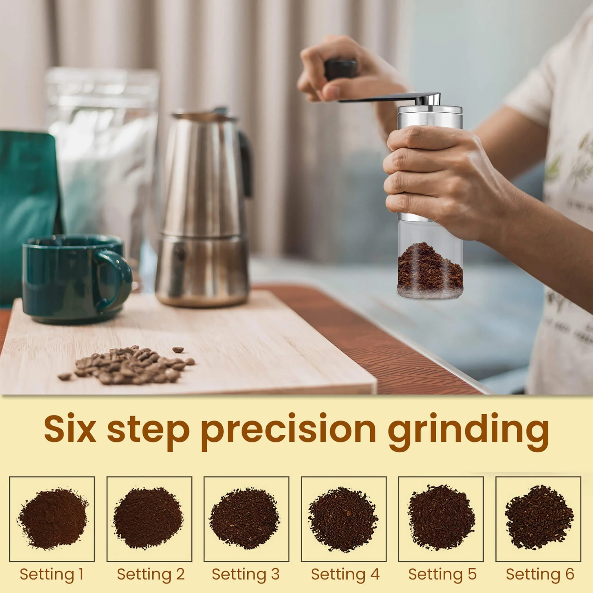 Elite Manual Coffee Grinder - Silver - Image 4