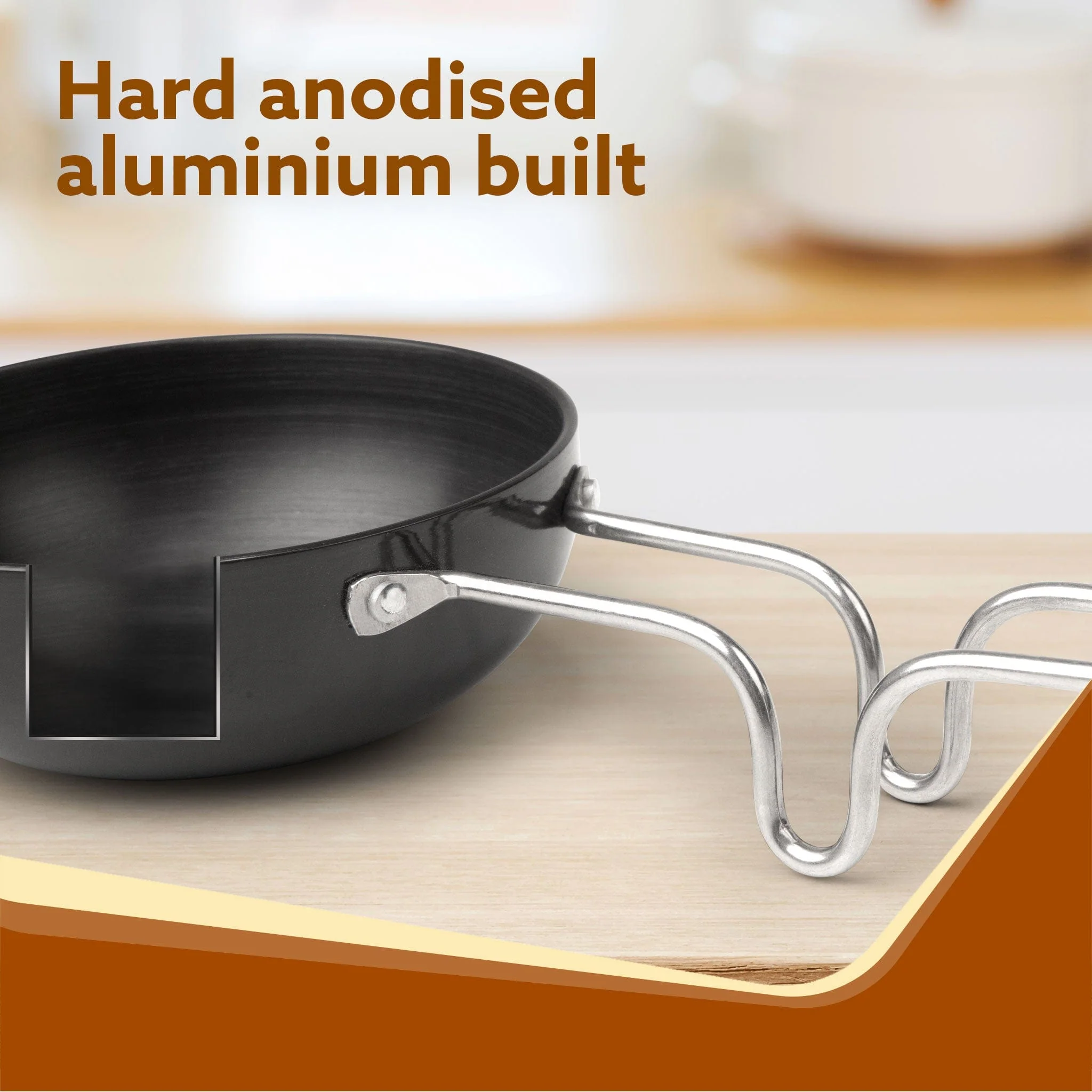 Elite Hard Anodised Tadka Pan, 11 cm Diameter,  Riveted handle, 3 mm Thick Plate, Gas Oven Compatible - Image 3