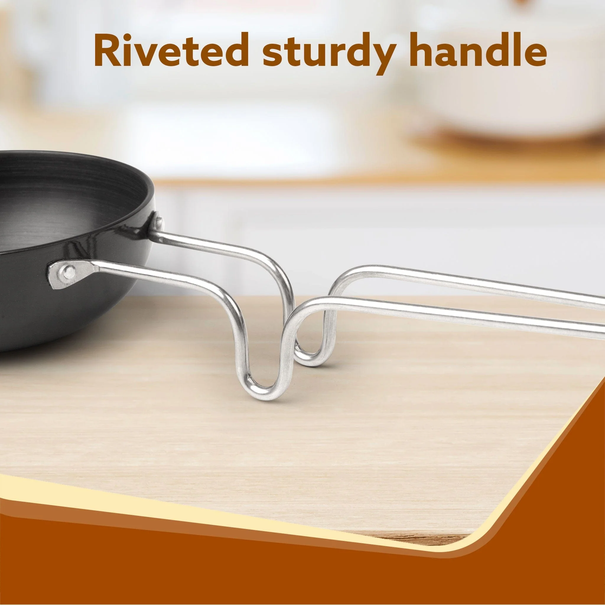 Elite Hard Anodised Tadka Pan, 11 cm Diameter,  Riveted handle, 3 mm Thick Plate, Gas Oven Compatible - Image 4
